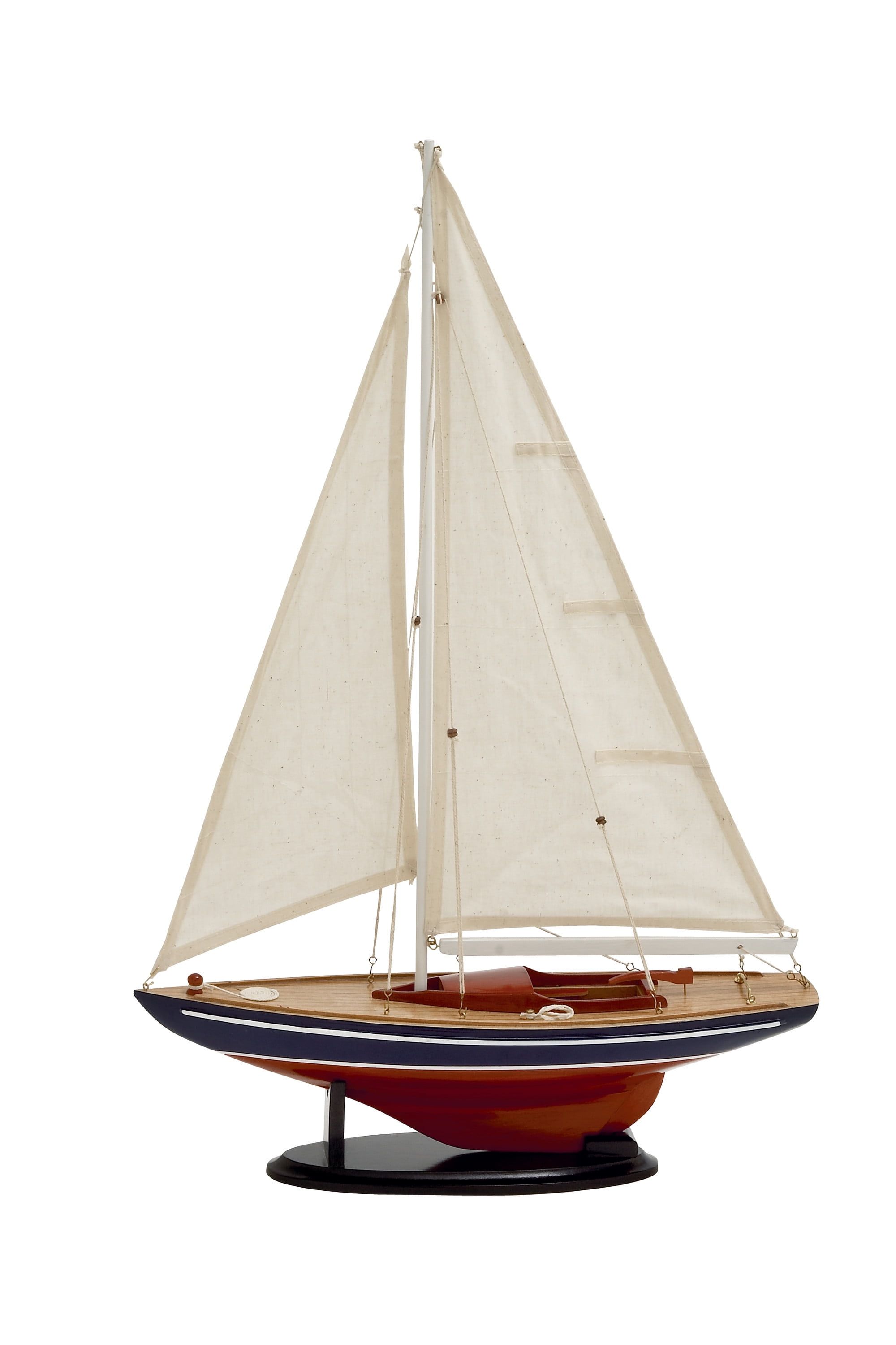 Dark Brown and Beige Wood Sail Boat Sculpture with Lifelike Rigging