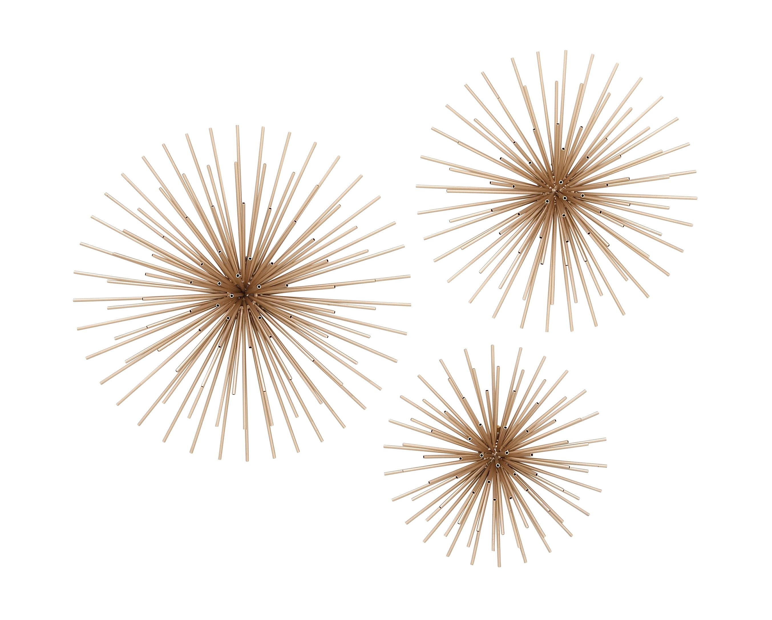 Golden Radiance Metal Starburst Wall Sculptures, Set of 3