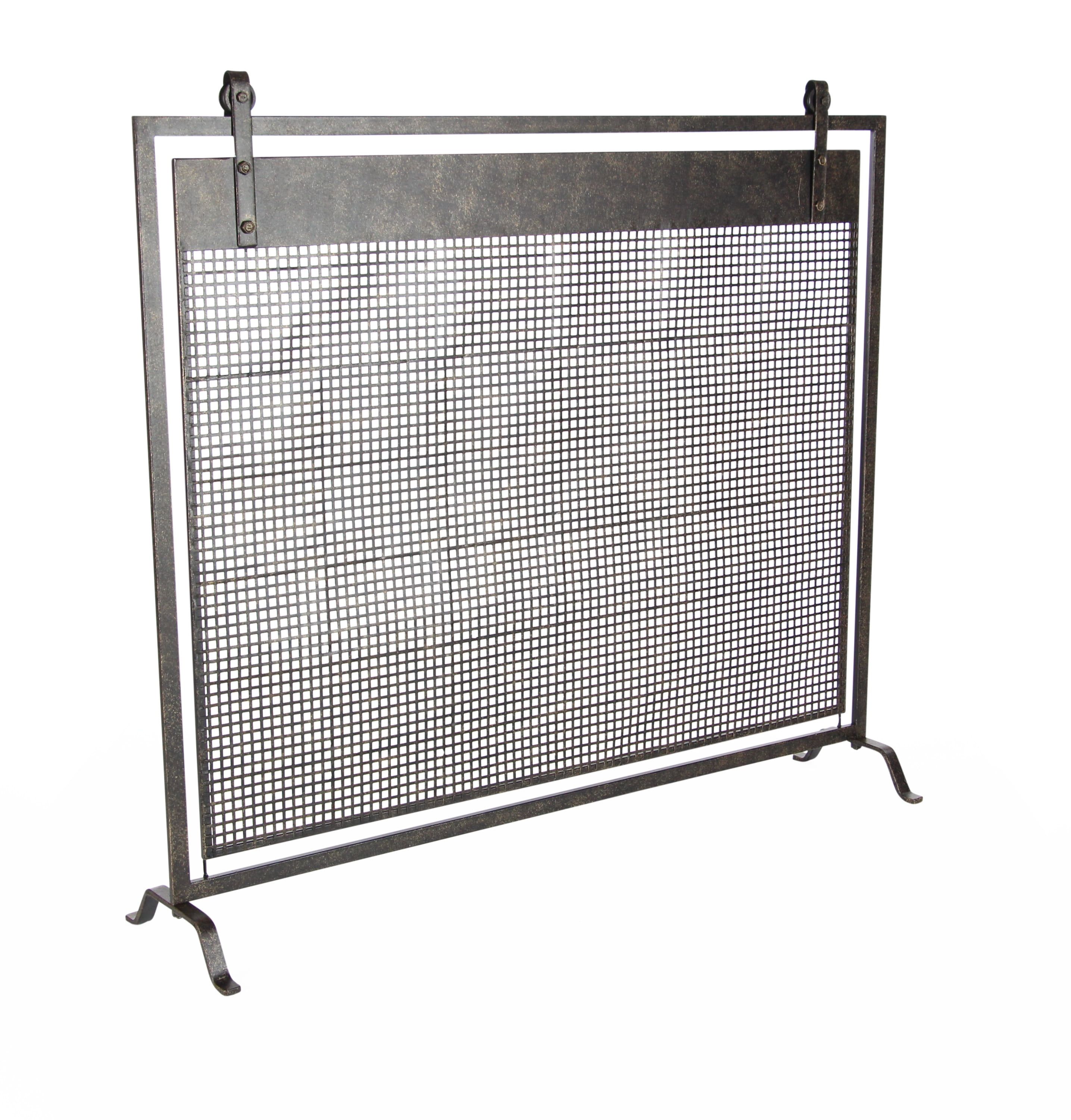 Elegant Black Metal Mesh Geometric Fireplace Screen, 38"L x 35"H