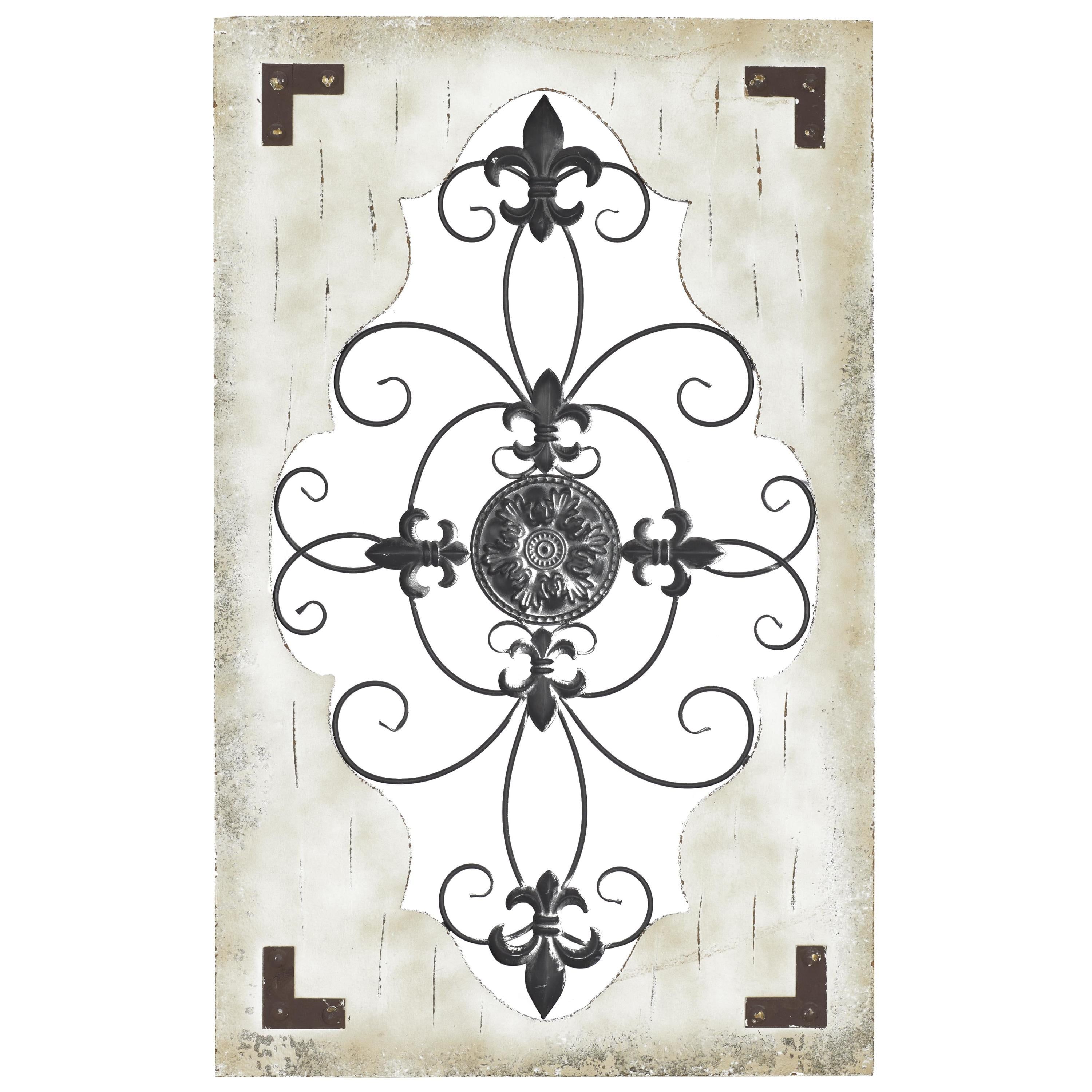 Cream and Black Weathered Wood Scroll Wall Sculpture