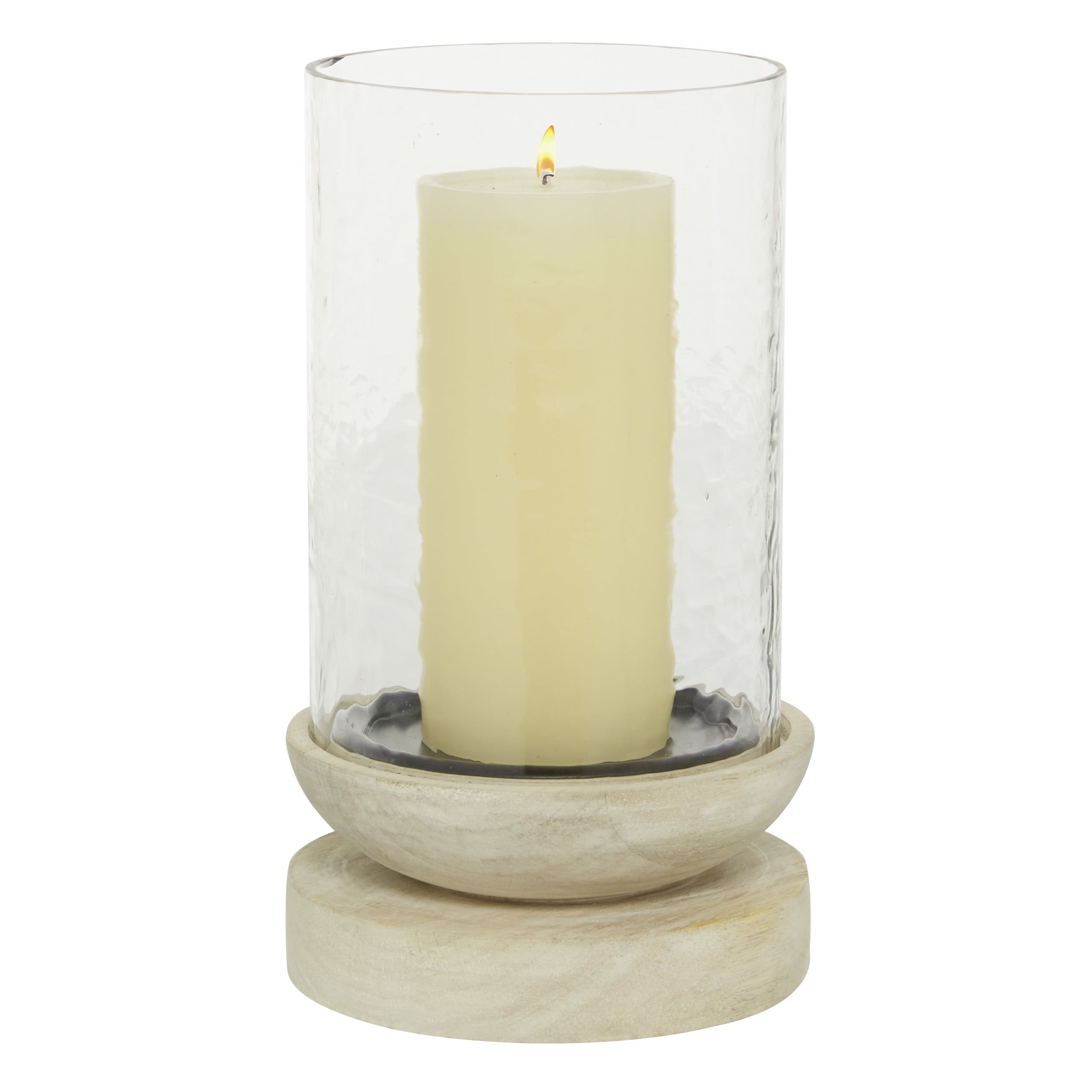 Chic Cream Wood Single Pillar Hurricane Candle Lantern