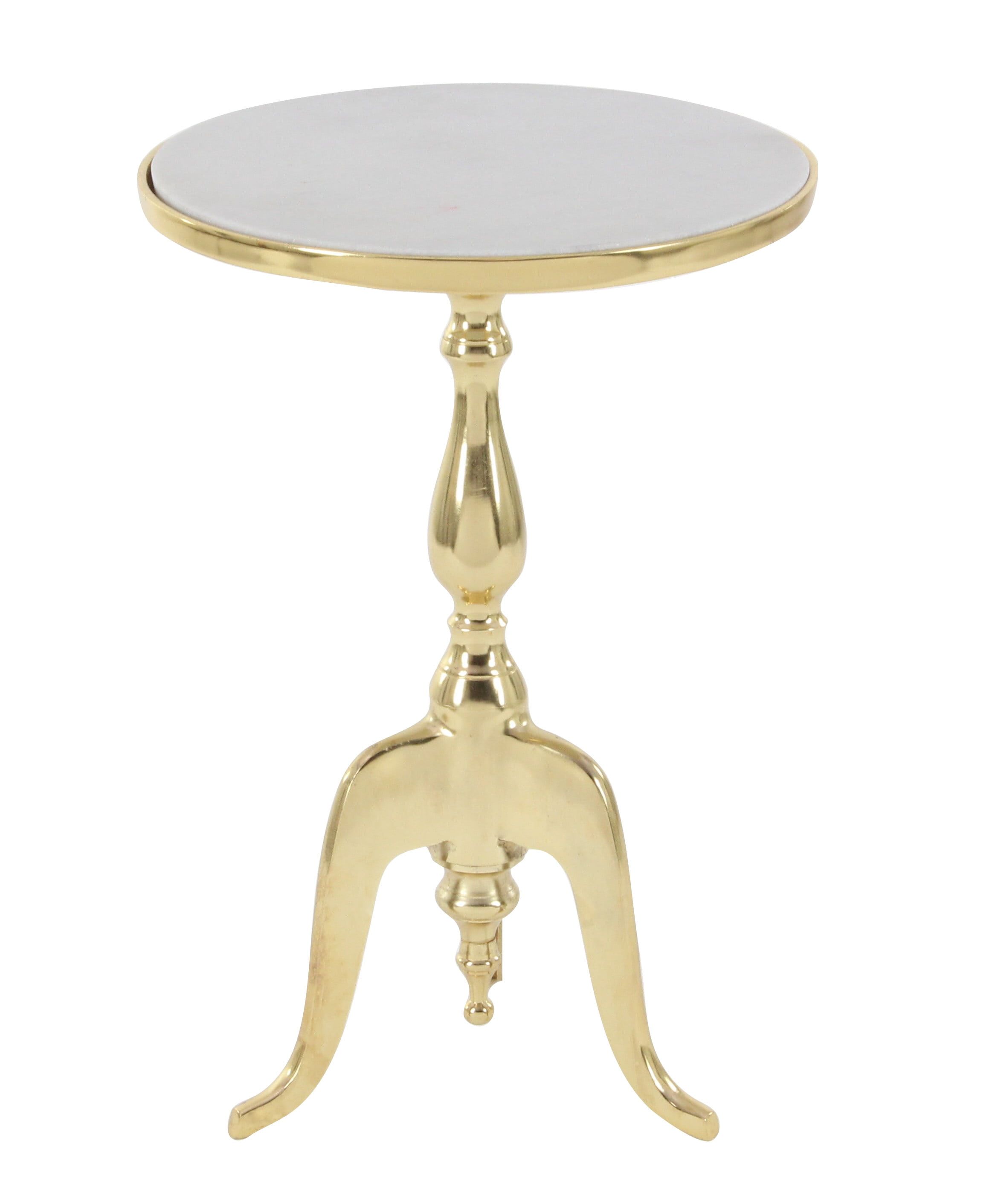 Elegant Gold & Gray Marble Round Accent Table - 15" x 22"