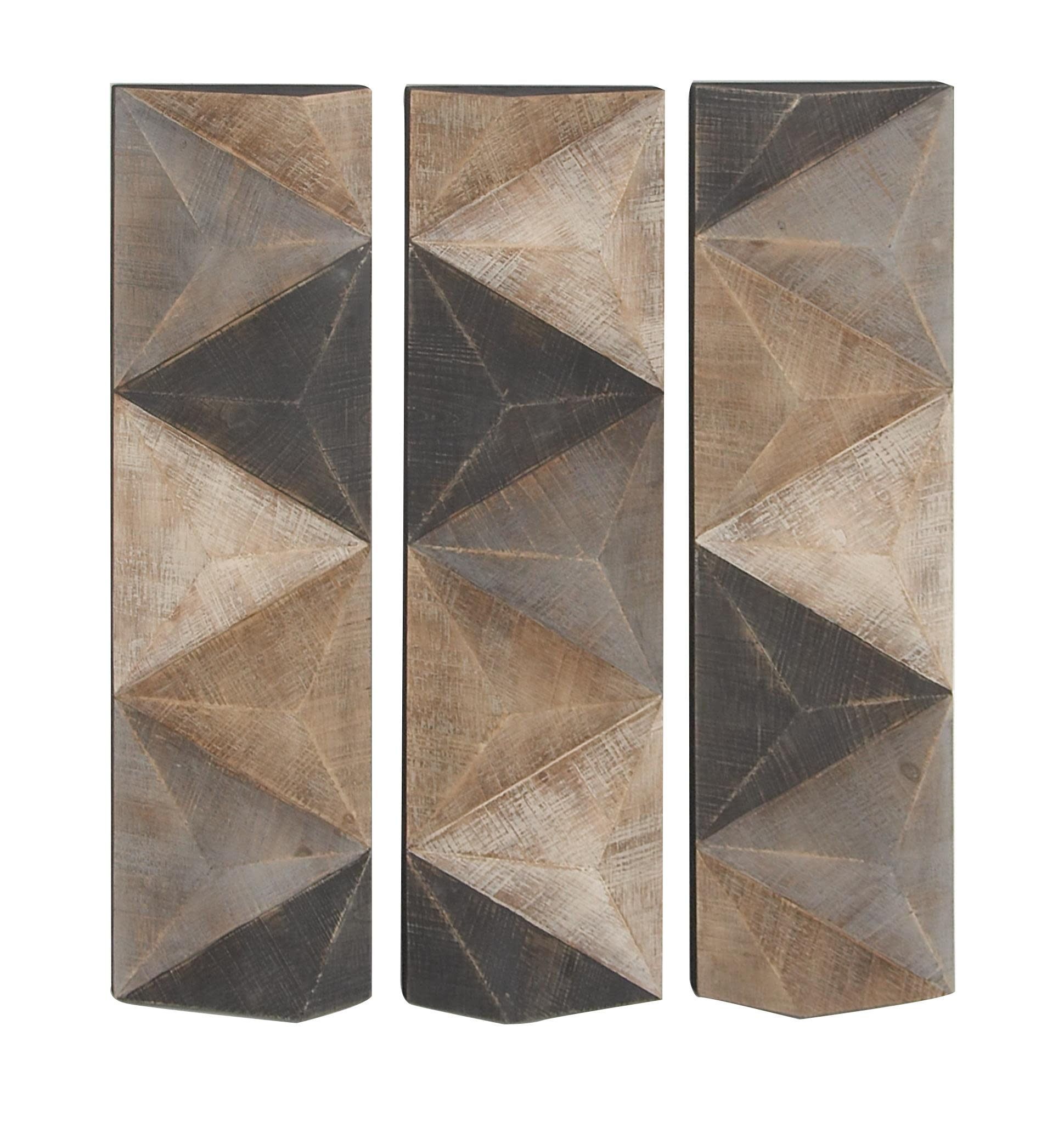 Brown Geometric Faceted Wood Wall Decor Set of 3