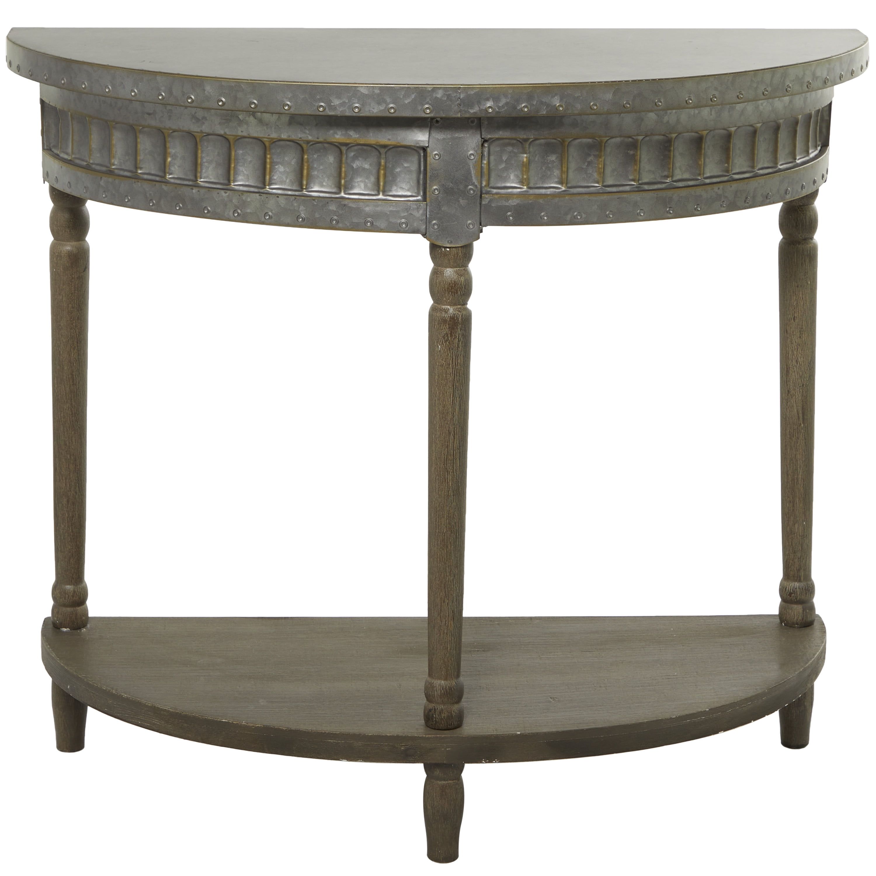 Beige and Gray Metal Wood Half Moon Console Table