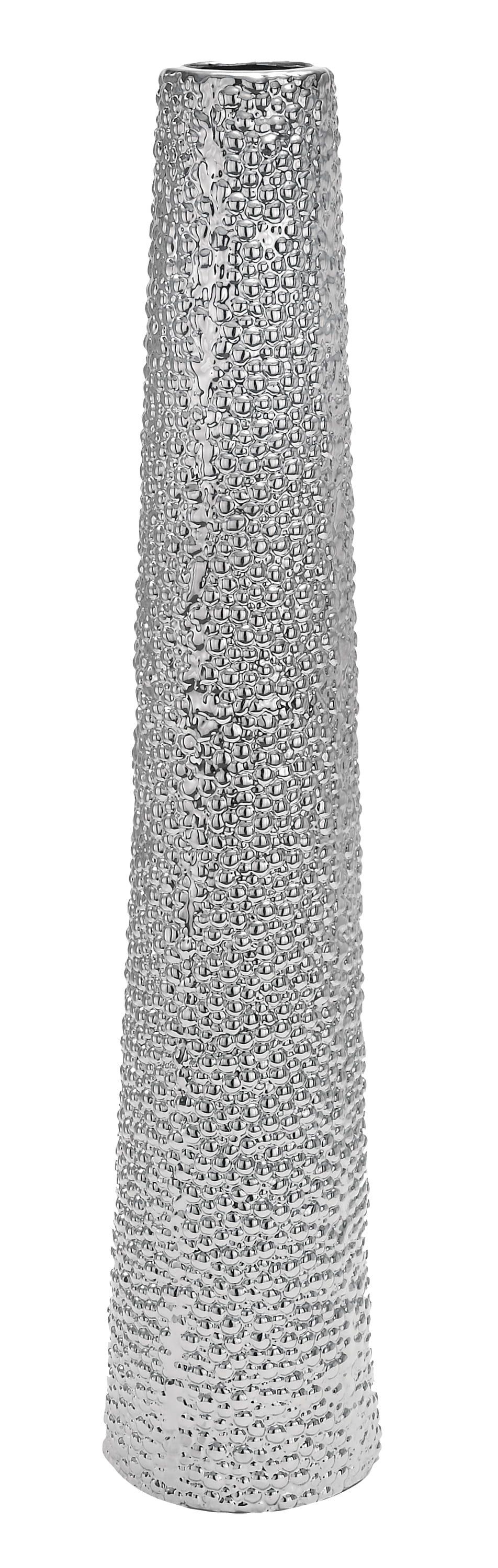 Elegant Silver Ceramic Floor Vase with Bubble Texture, 8" x 39"