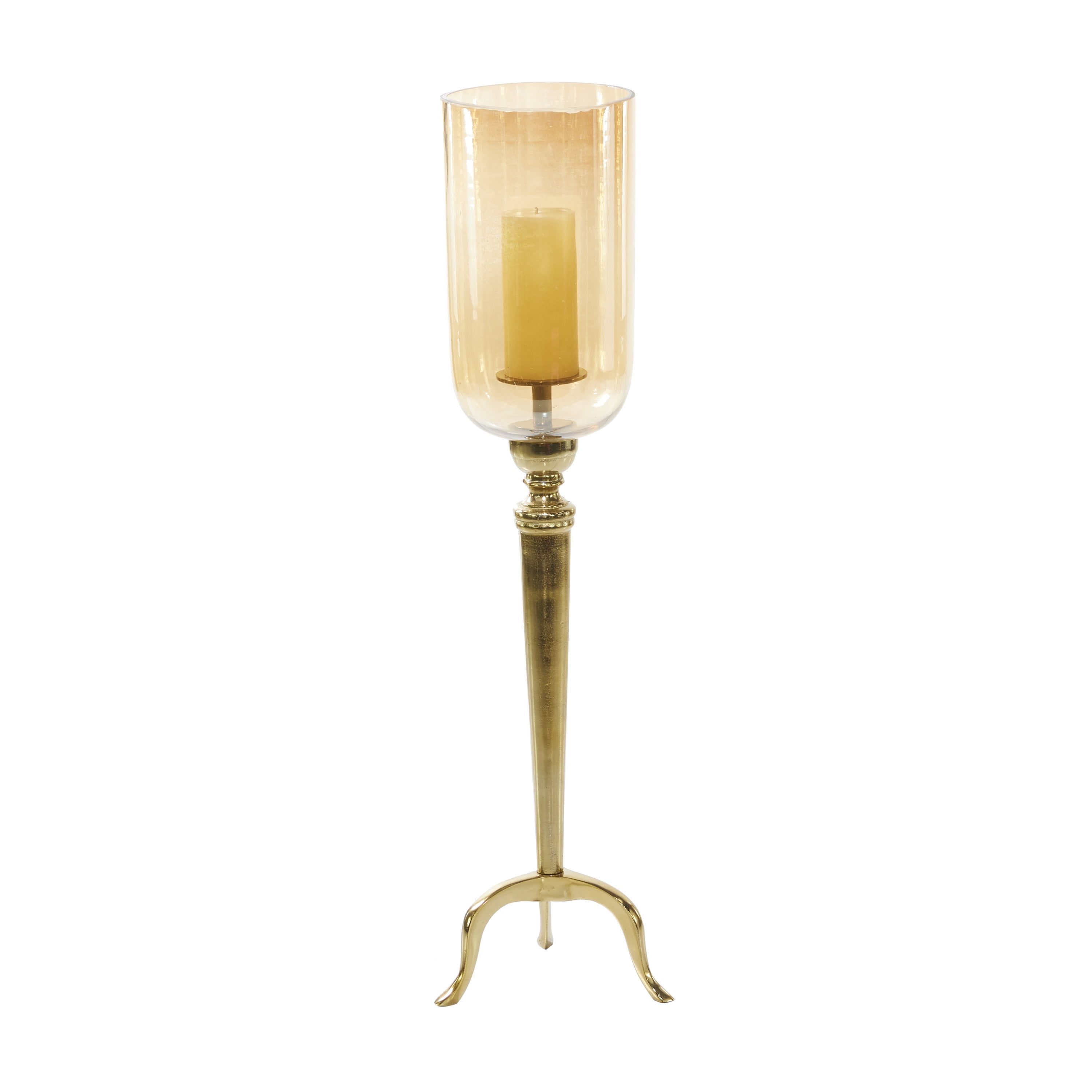 Elegant Gold Aluminum 34" Hurricane Candle Lantern with Glass