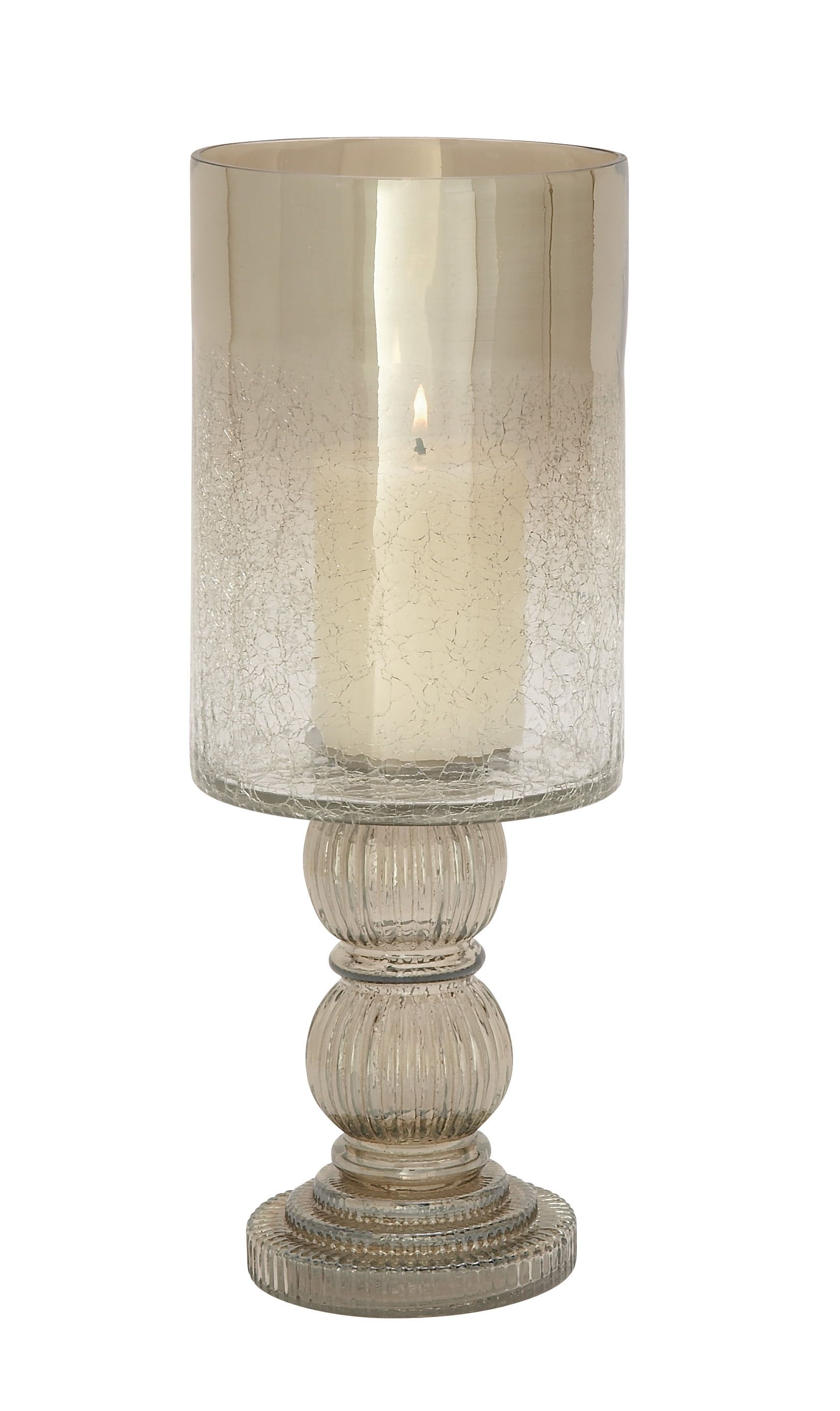 Gold Fluted Glass Hurricane Candle Holder with Cylindrical Design