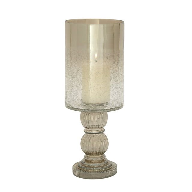 Gold Fluted Glass Hurricane Candle Holder with Cylindrical Design