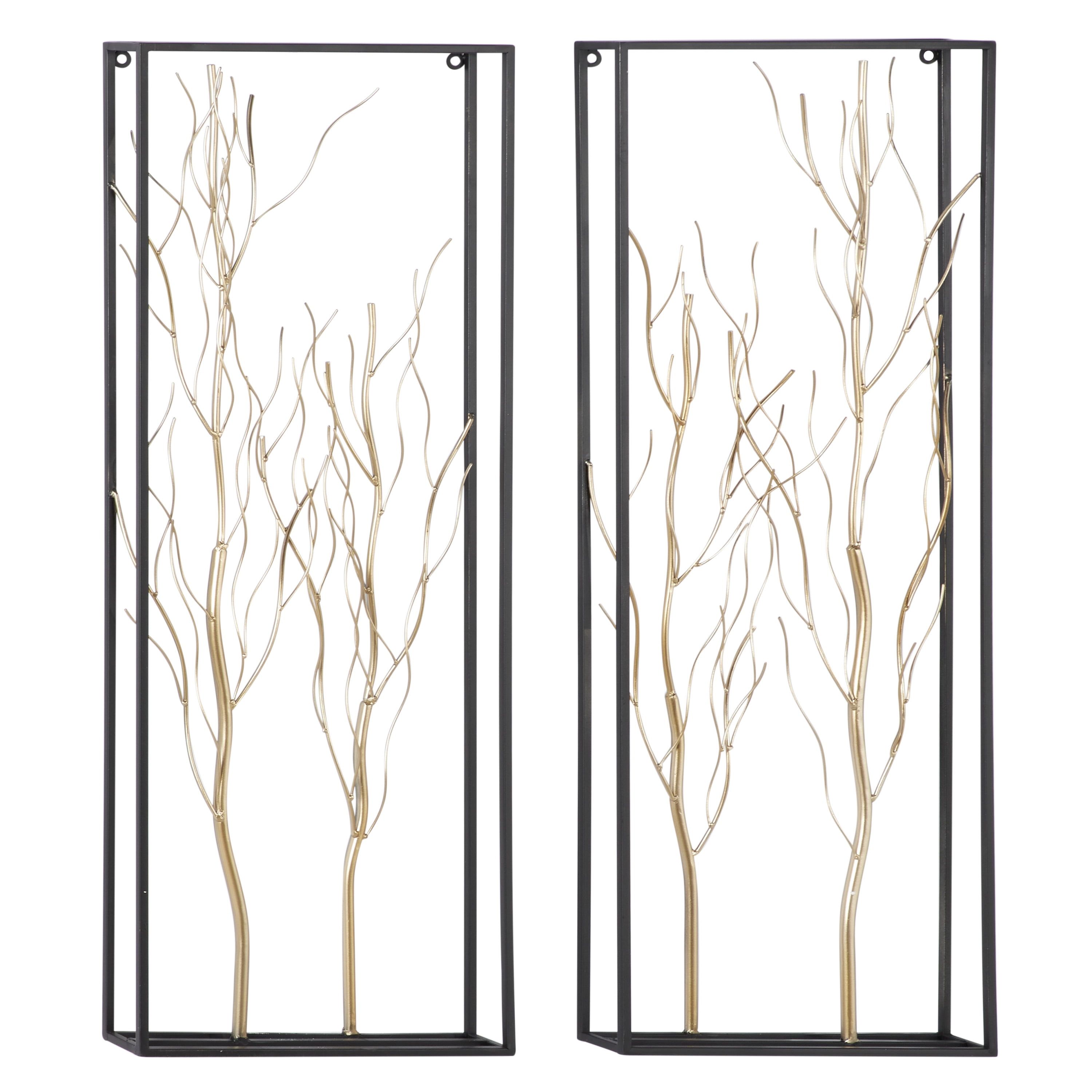 Gold Metal Branch Tree Wall Decor with Black Frame Set