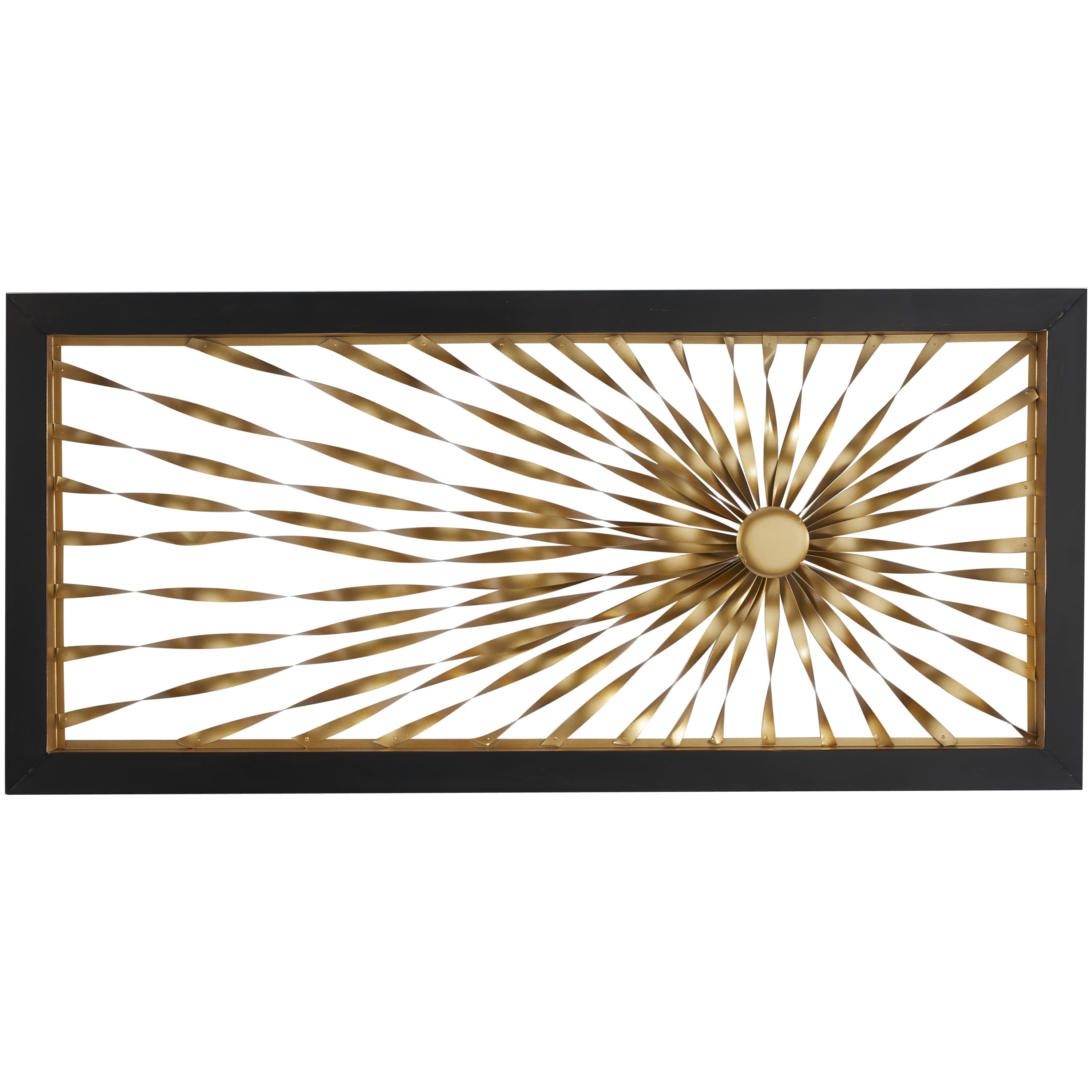 Gold Coiled Ribbon Sunburst Wall Sculpture with Black Frame