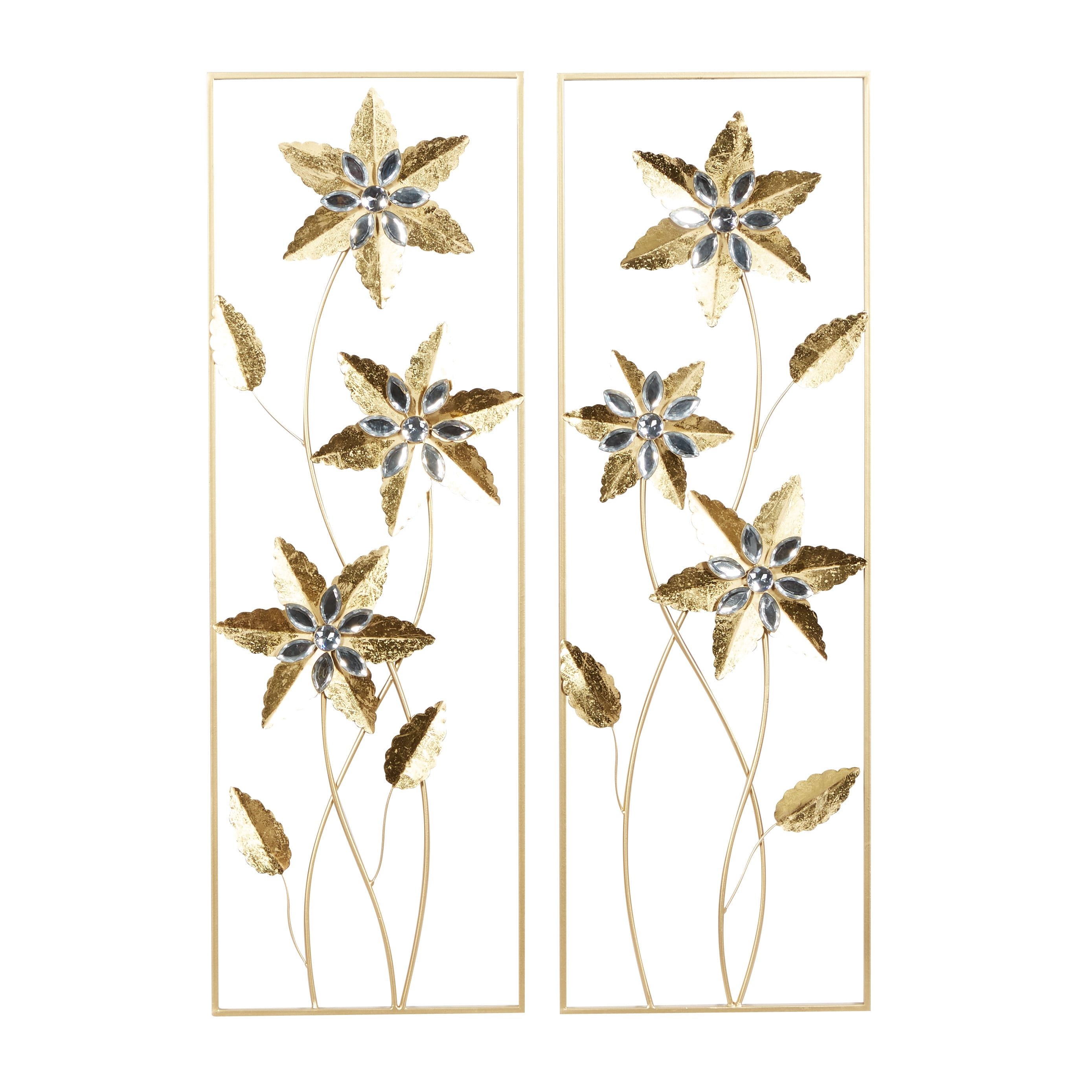 Elegant Gold Floral Metal Wall Sculpture Set, 12"W x 36"H