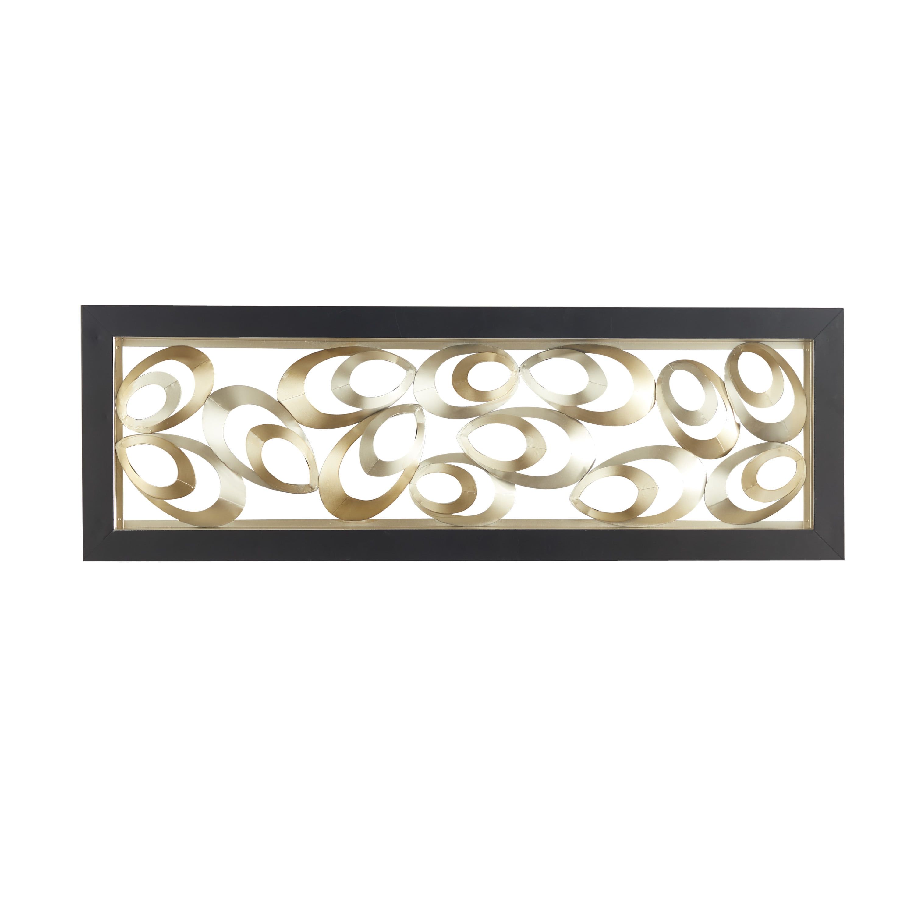 Gold Scallop Ribbon Abstract Metal Wall Decor with Black Frame