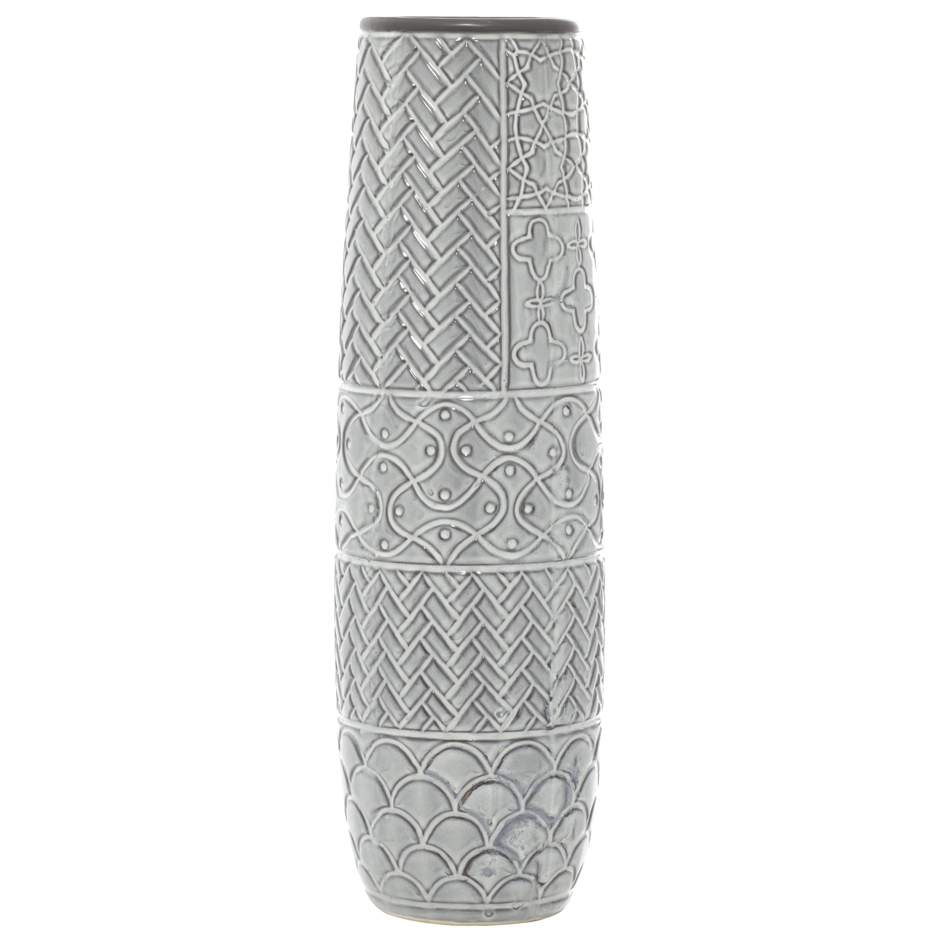 Gray Ceramic Eclectic Decorative Floor Vase with Patterns, 22"