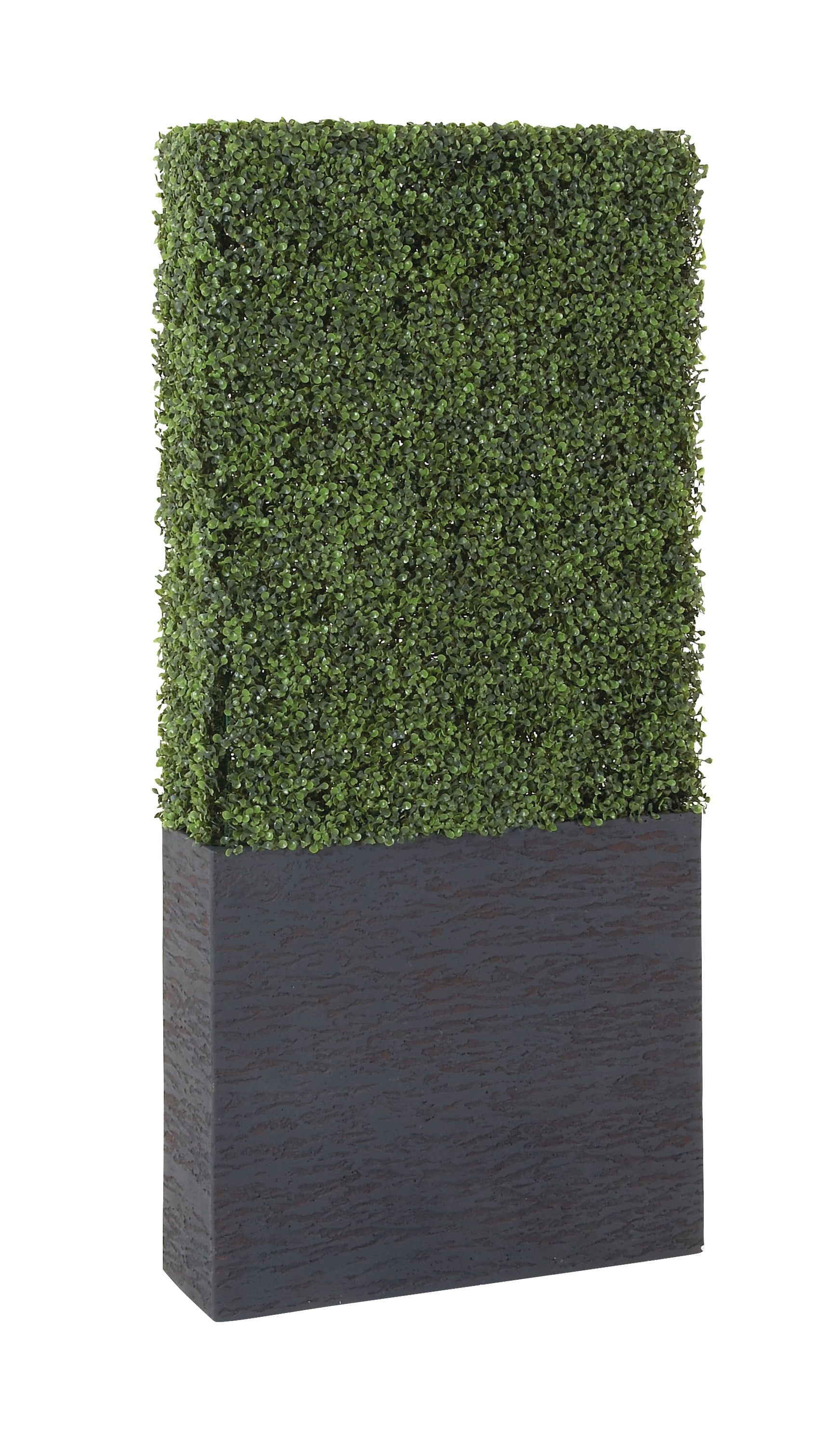 Green Plastic Boxwood Hedge Topiary with Black Planter Box