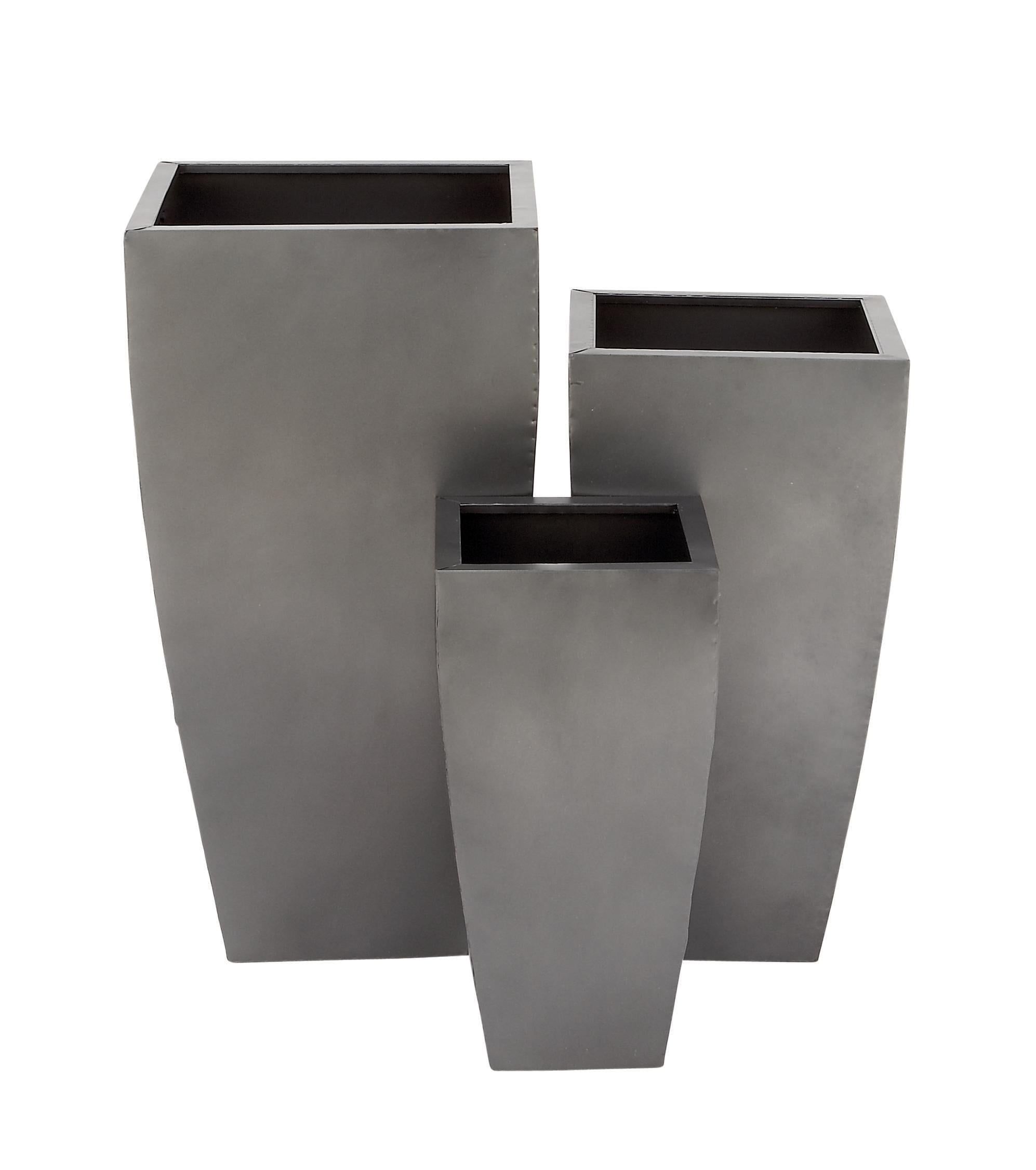 Gray Metal Indoor Outdoor Tapered Planters Set of 3