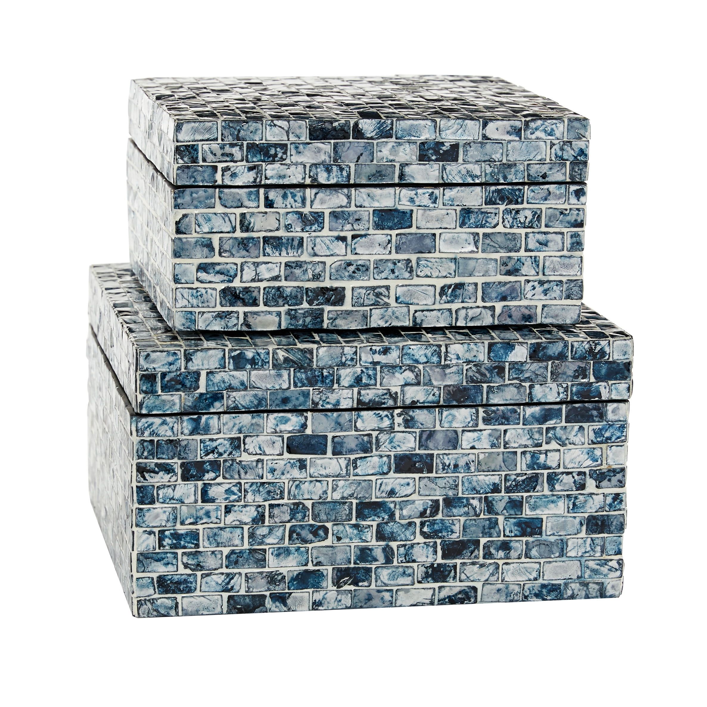 Blue Mosaic Nautical Wood Lidded Storage Box Set