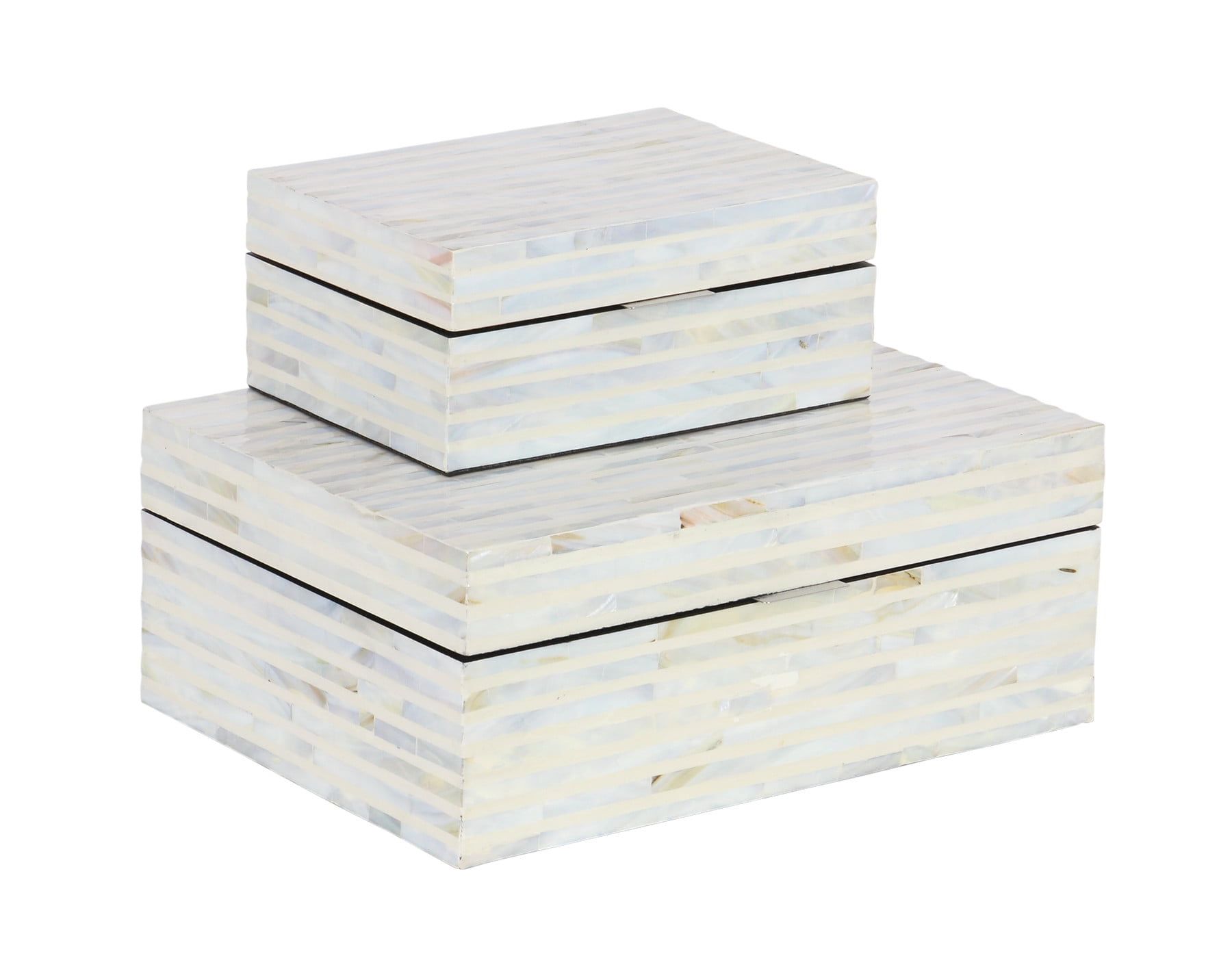 Elegant Coastal White Mother of Pearl Rectangular Keepsake Box Set