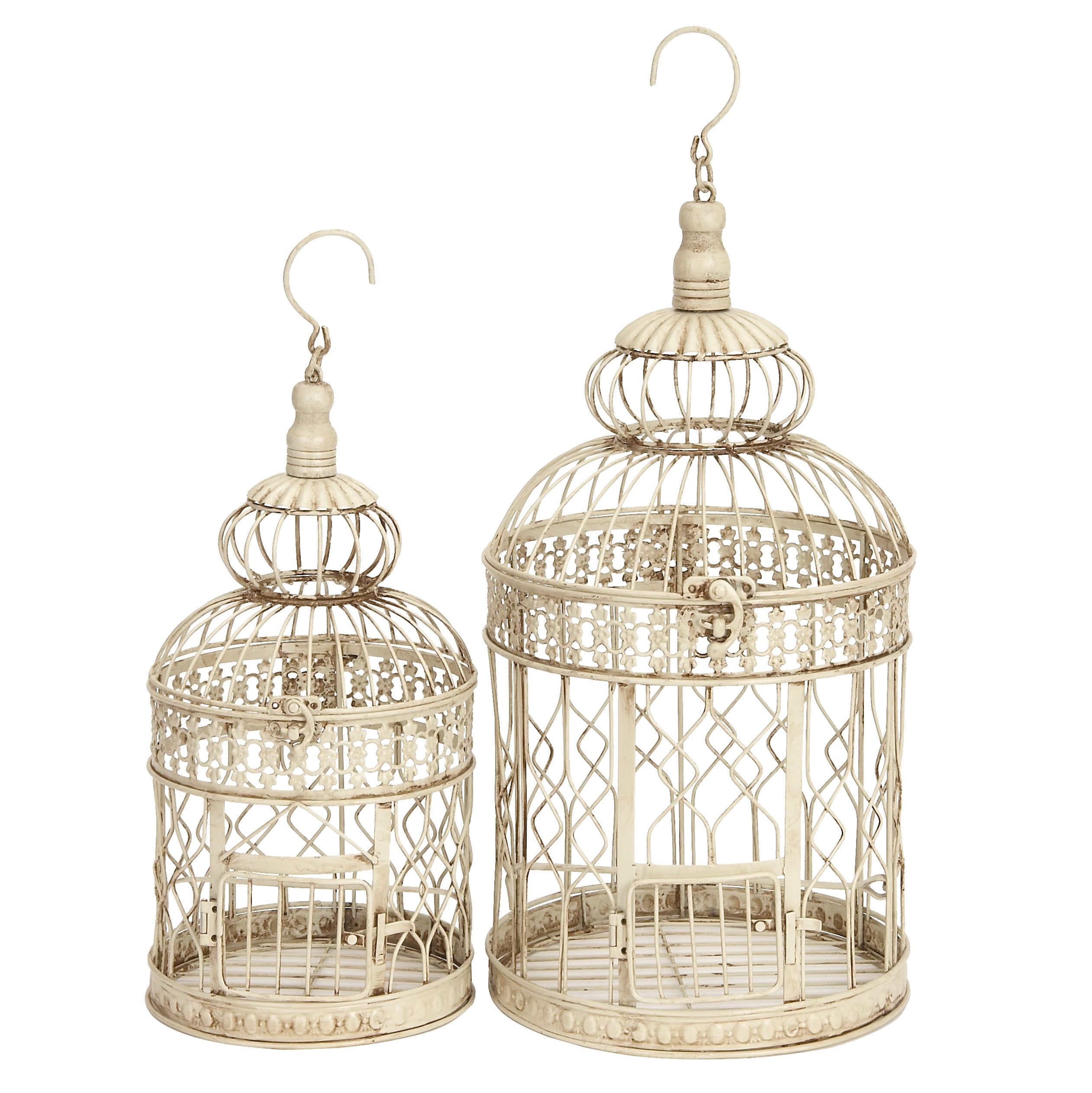 Cream Metal Birdcage Set with Latch Lock and Hanging Hook