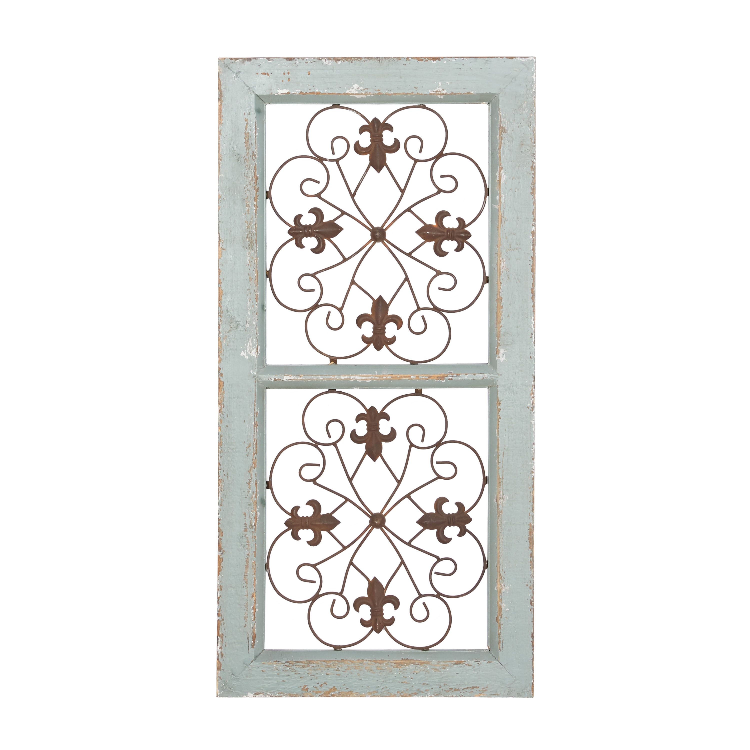 Rustic Green Floral Fleur De Lis Fir Wall Panel 16" x 31"