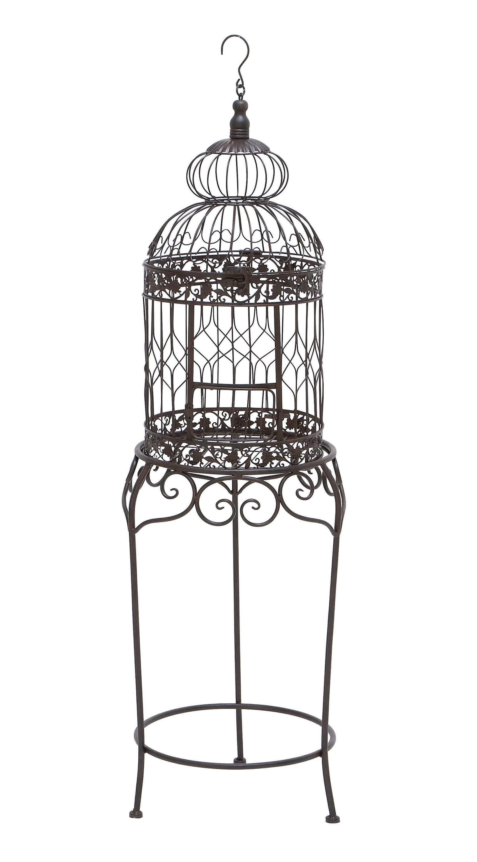 Victorian Black Metal Birdcage with Stand and Hook