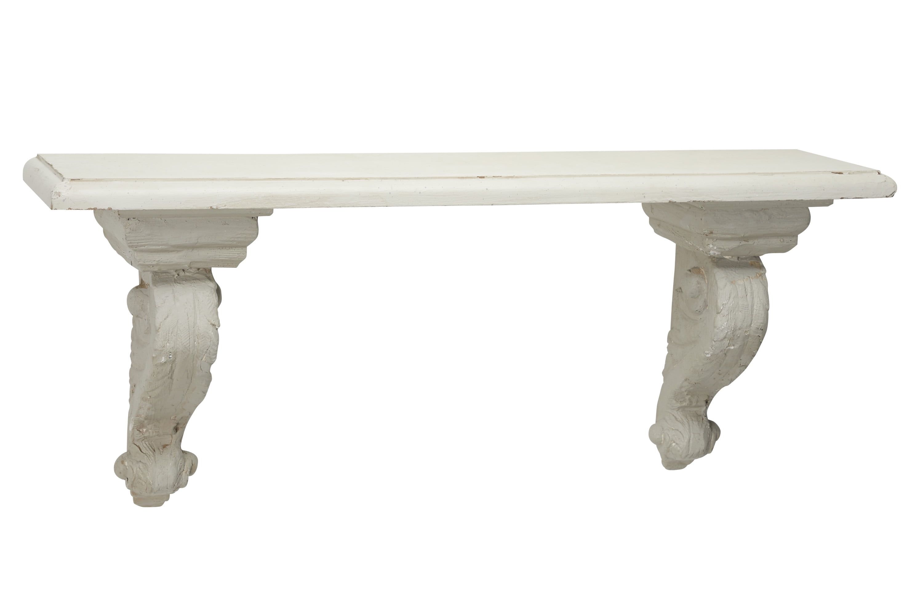 31.5" White and Beige Wood Floating Wall Shelf with Scrollwork