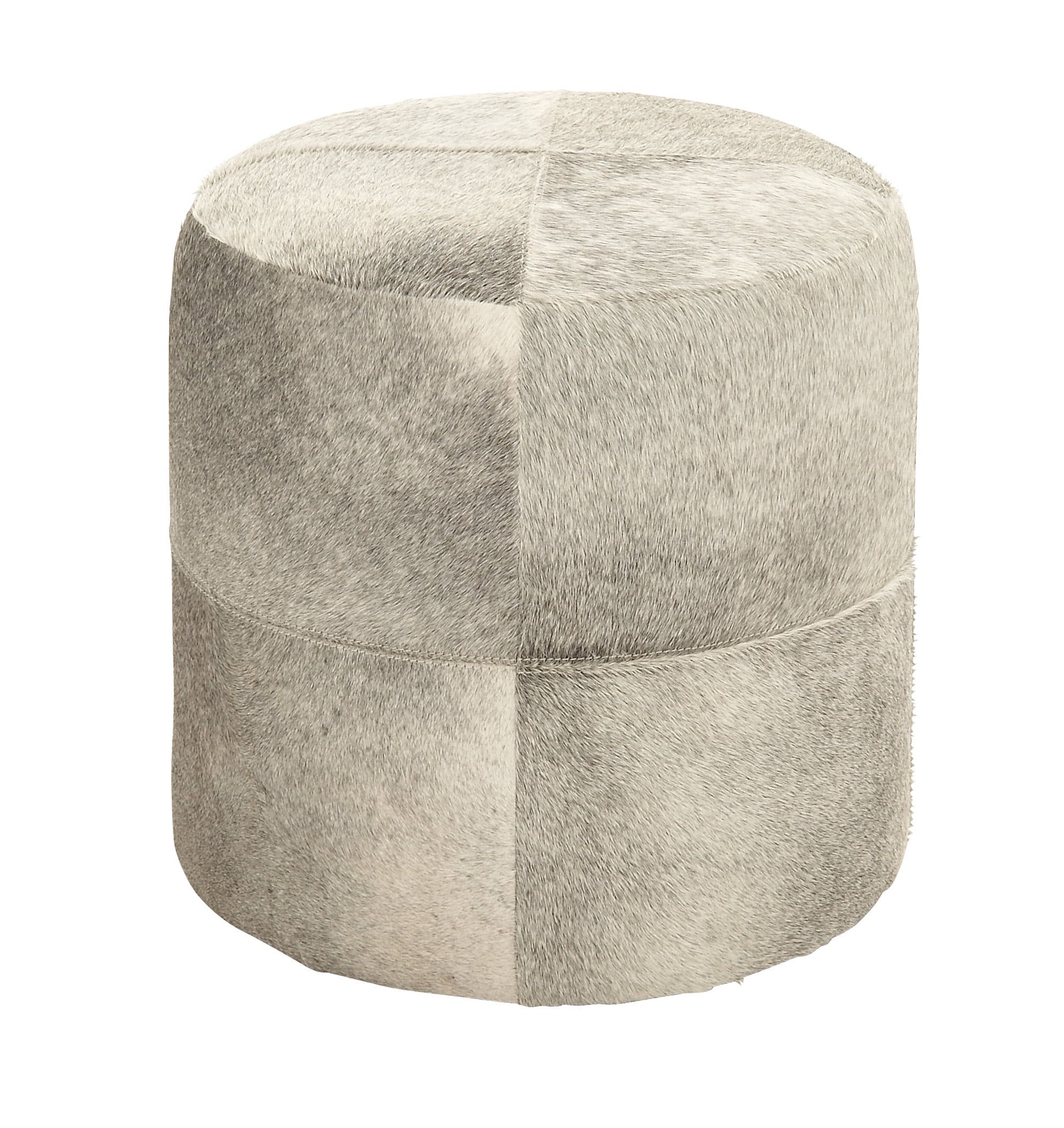 Gray Handmade Cowhide Patchwork Pouf Ottoman 16" x 16" x 16"