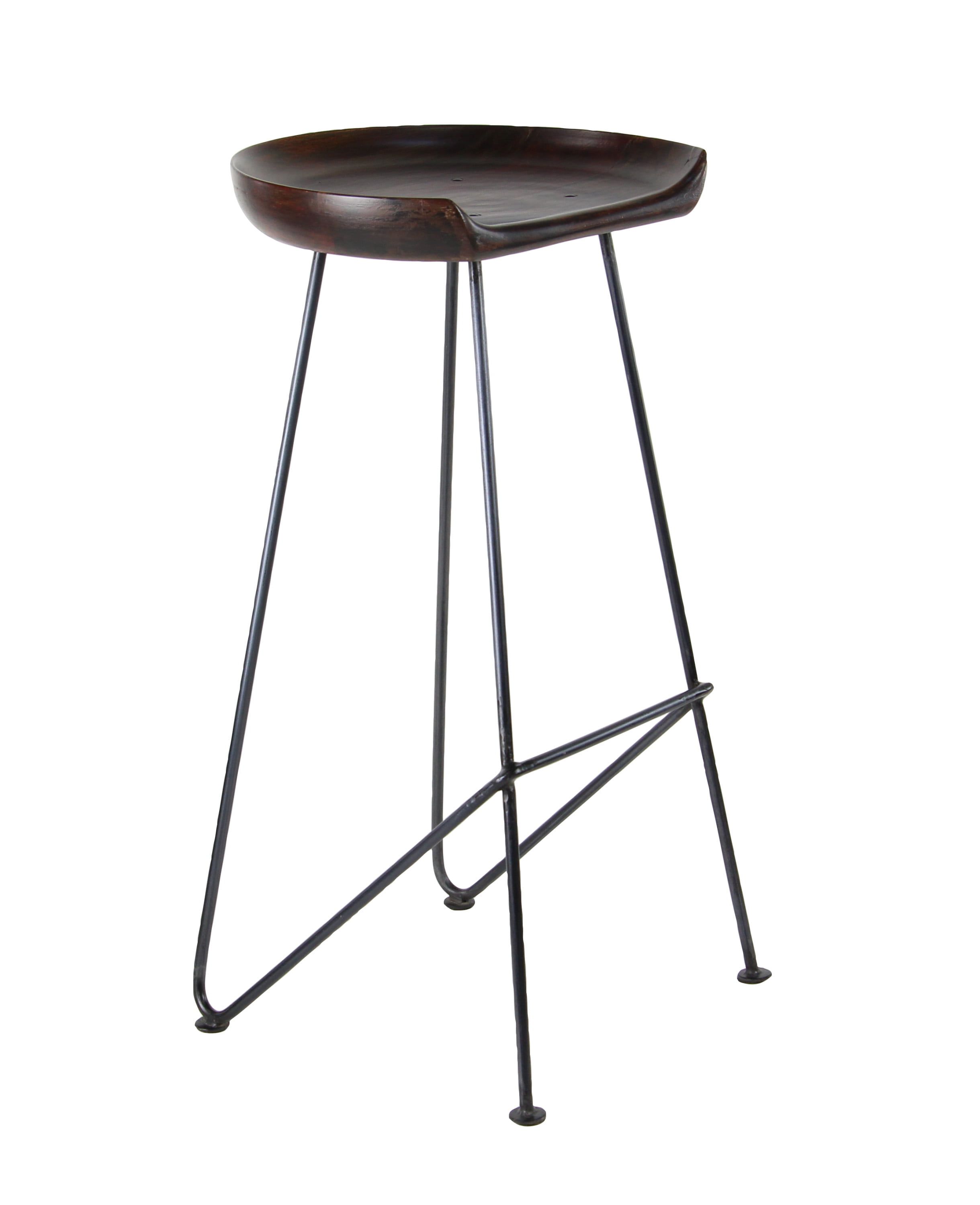 Adjustable Brown Acacia Wood and Metal Saddle Bar Stool