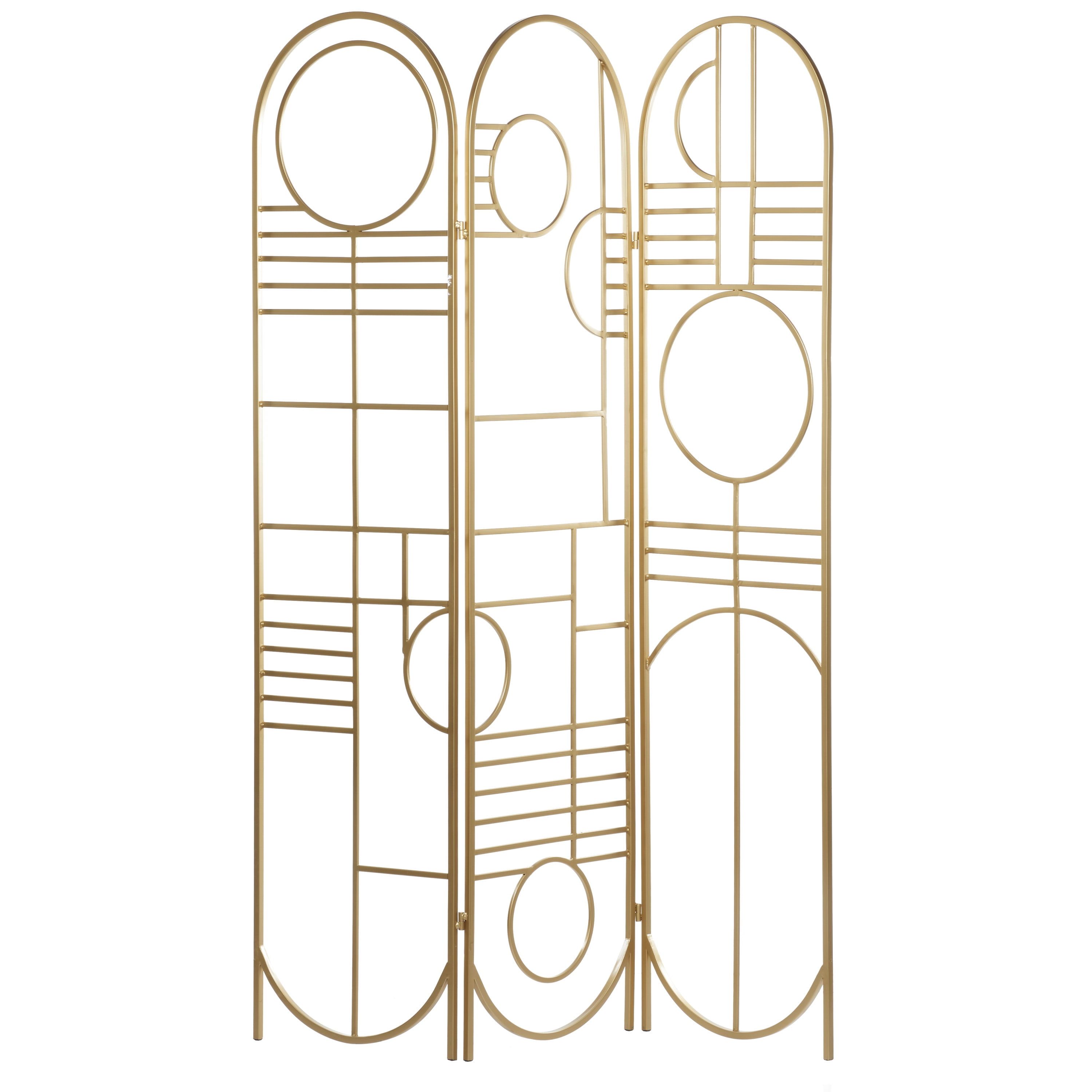 Gold Metal Geometric 3-Panel Folding Room Divider