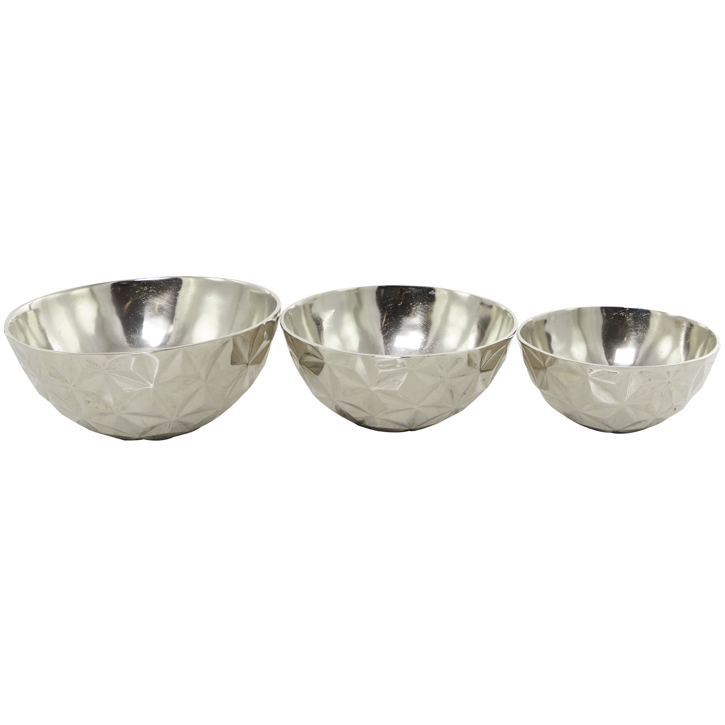 Modern Silver Faceted Aluminum Decorative Bowls, Set of 3