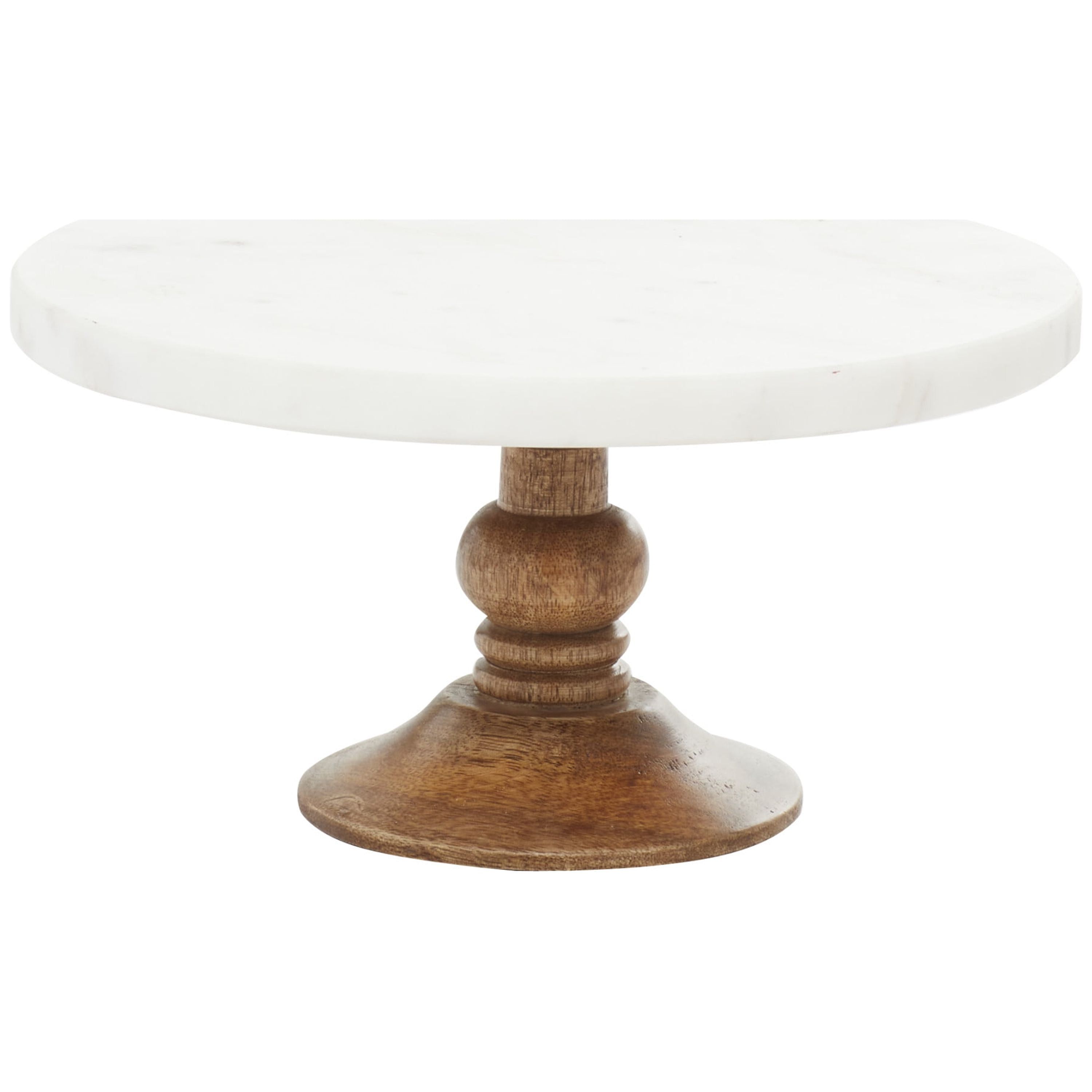 White Marble and Brown Wood Cake Stand, 10" x 5"