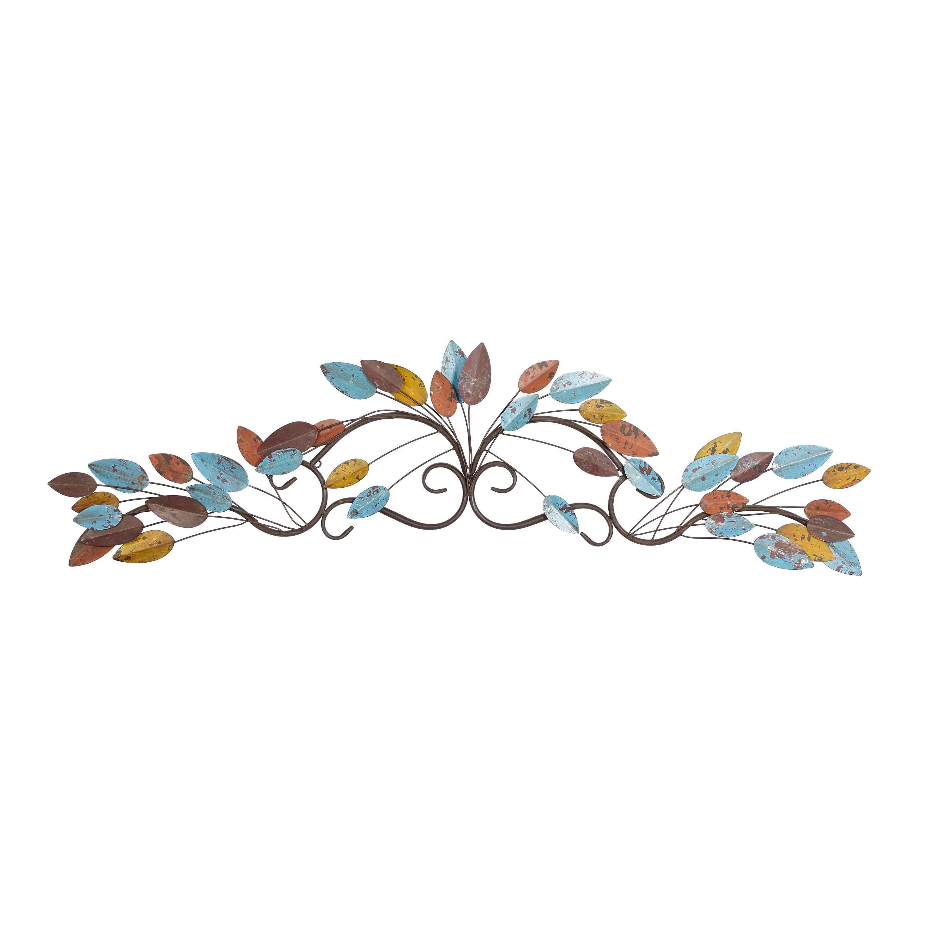 Elegant Multi-Colored Iron Leaf Wall Sculpture 43"x10"