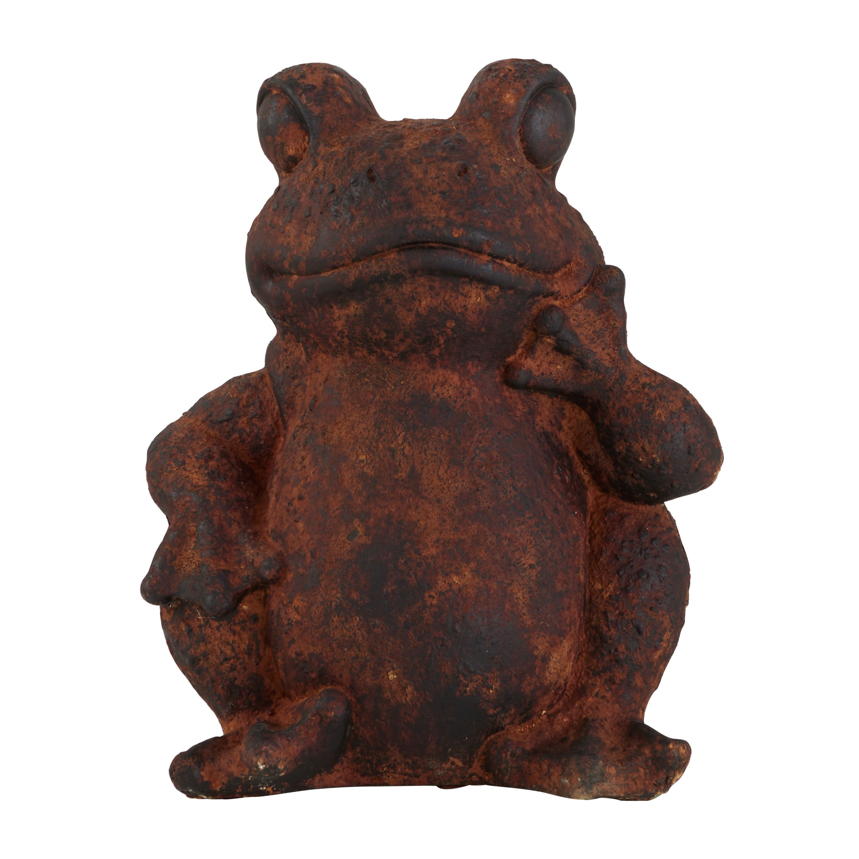 Rustic Brown and Black Magnesium Oxide Frog Garden Sculpture