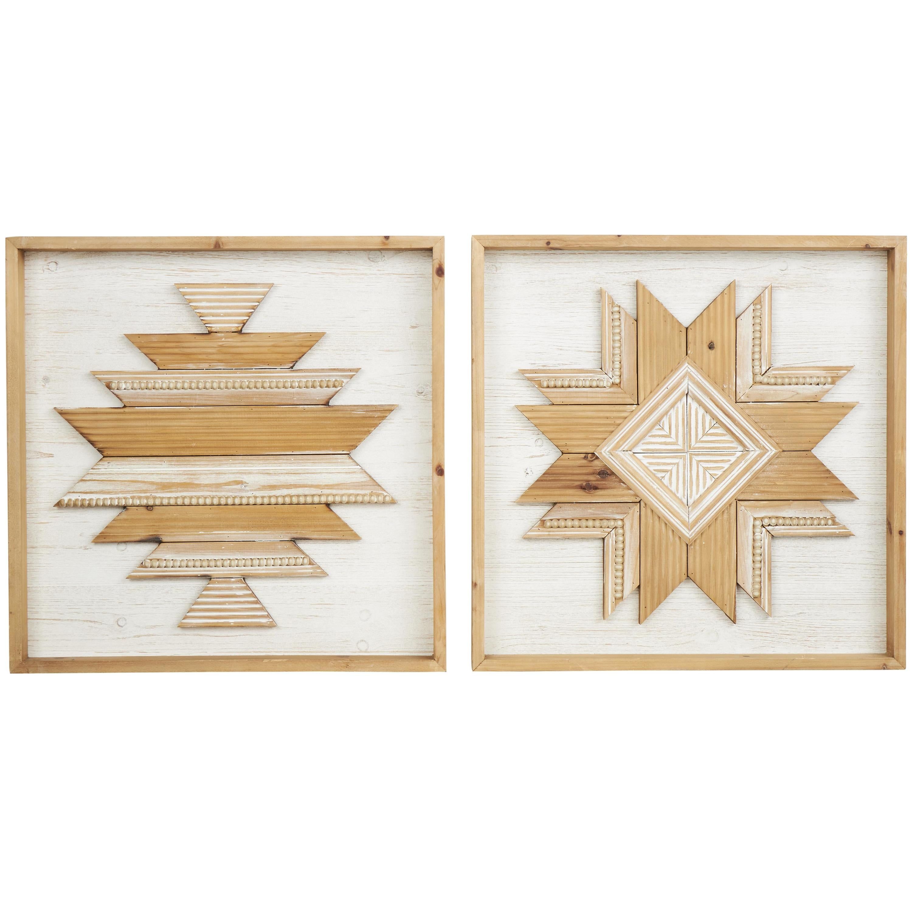 Rustic Brown and White Wood Beaded Geometric Wall Decor Set