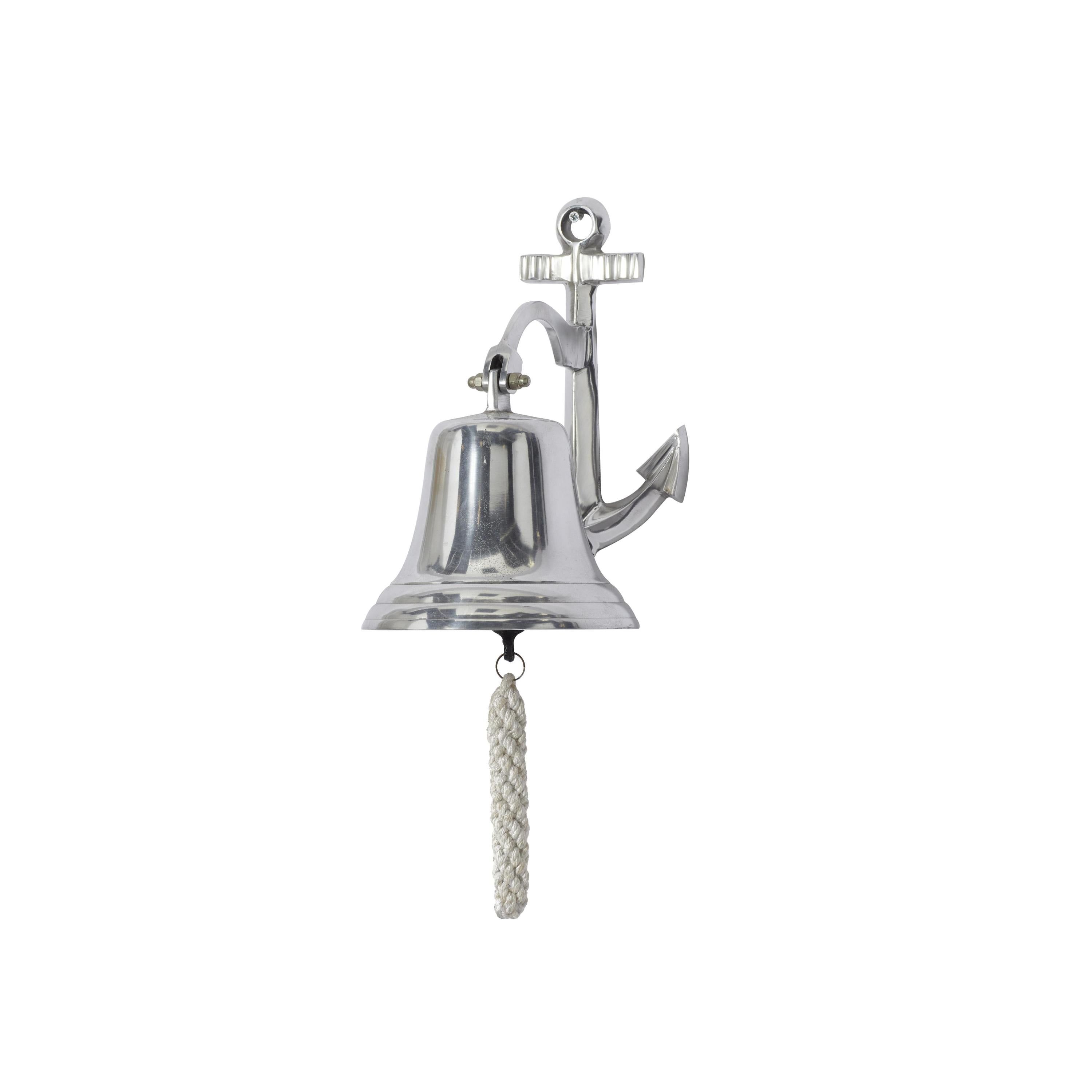 Silver Aluminum Nautical Bell Wall Sculpture with Anchor Backing