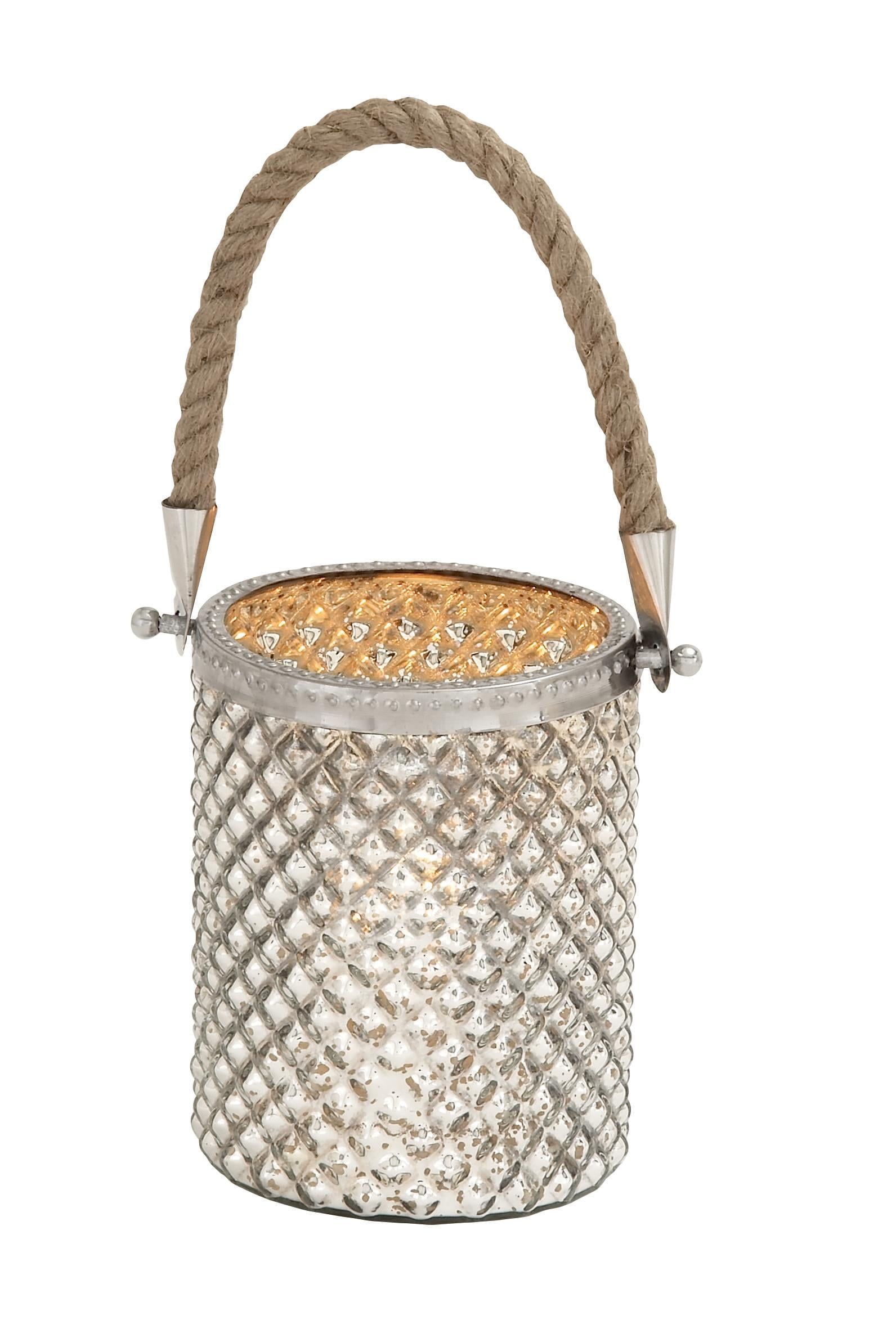 Coastal Elegance Silver Glass Hanging Candle Lantern, 5" x 13"