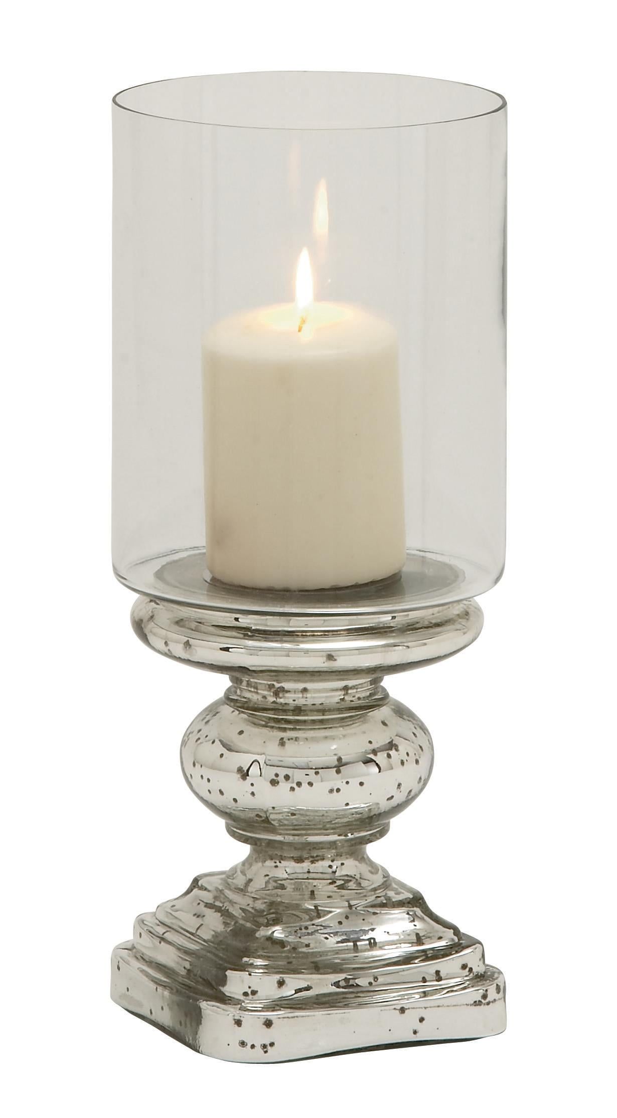 Elegant Silver Mercury Glass 14" Traditional Hurricane Candle Holder