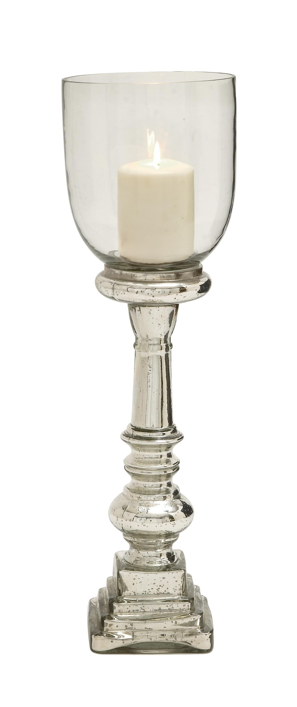 Tall Silver Mercury Glass Hurricane Candle Holder