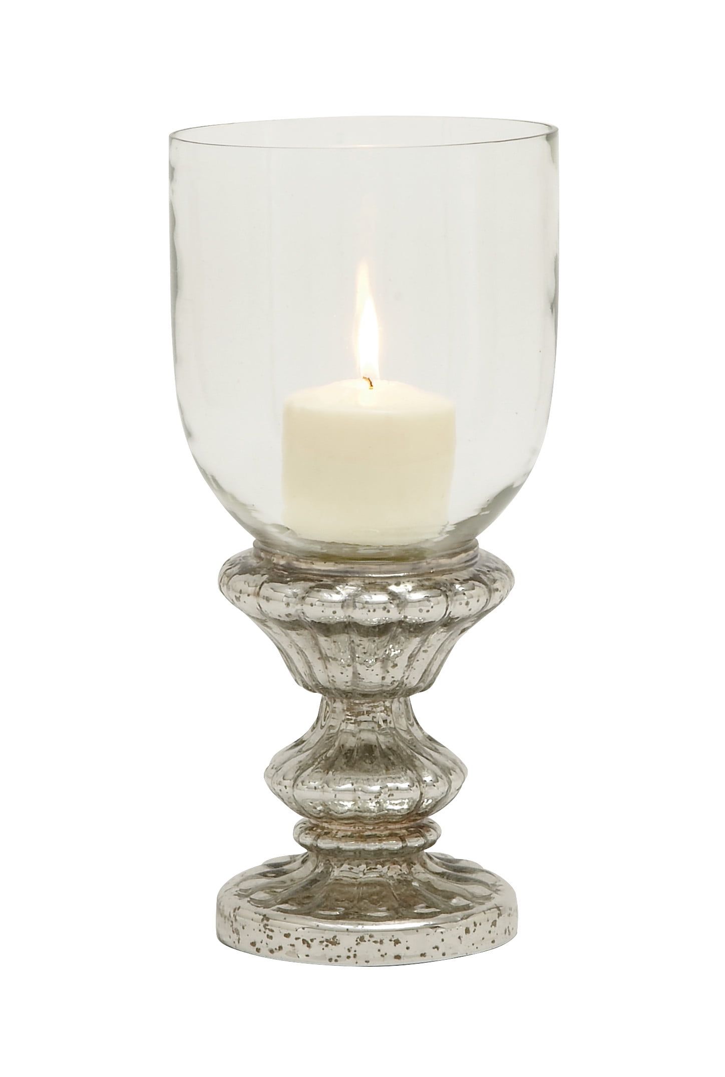 Elegant Silver Mercury Glass 14" Pillar Hurricane Candle Lantern