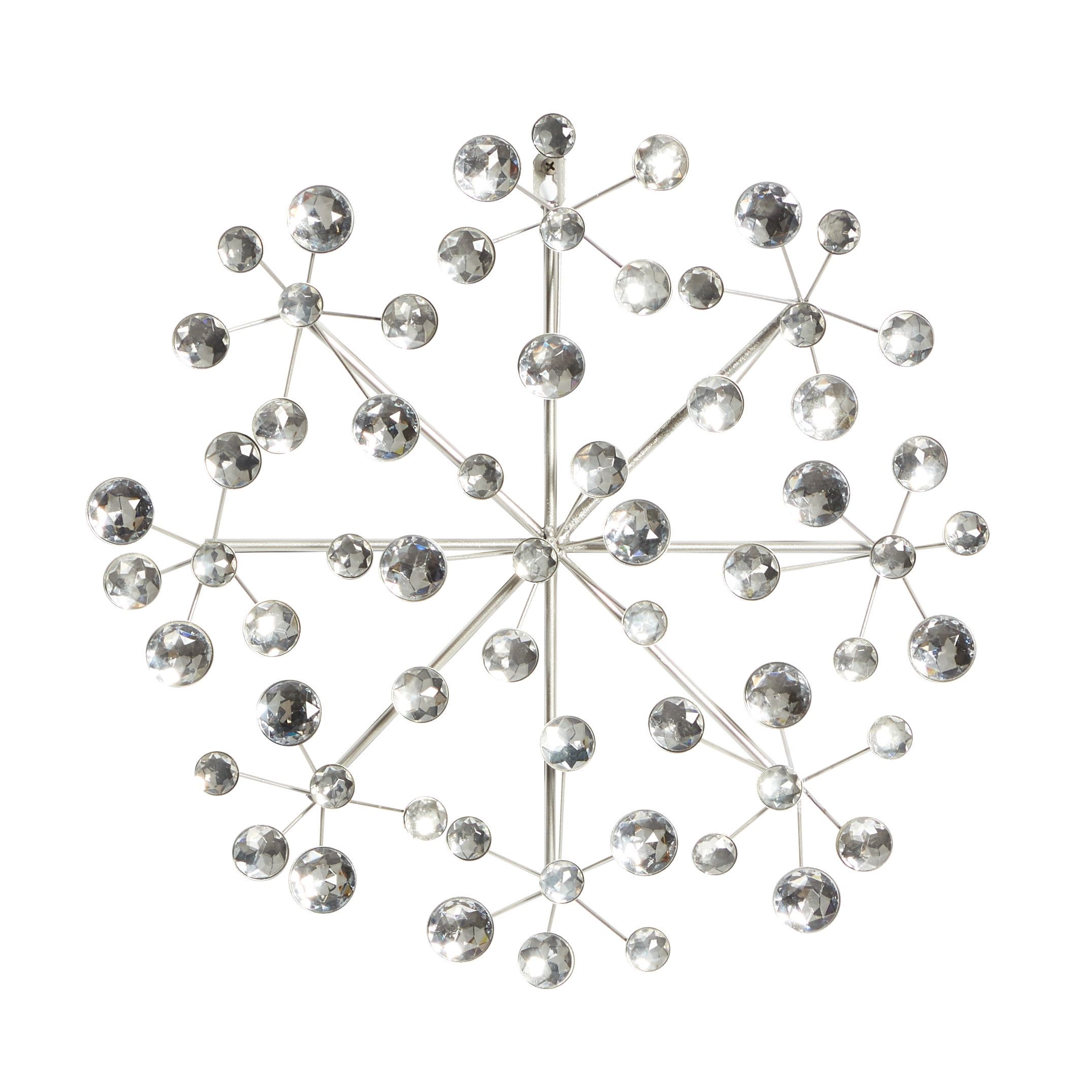 Glamorous Silver Snowflake 16" Metal Wall Sculpture with Acrylic Beads