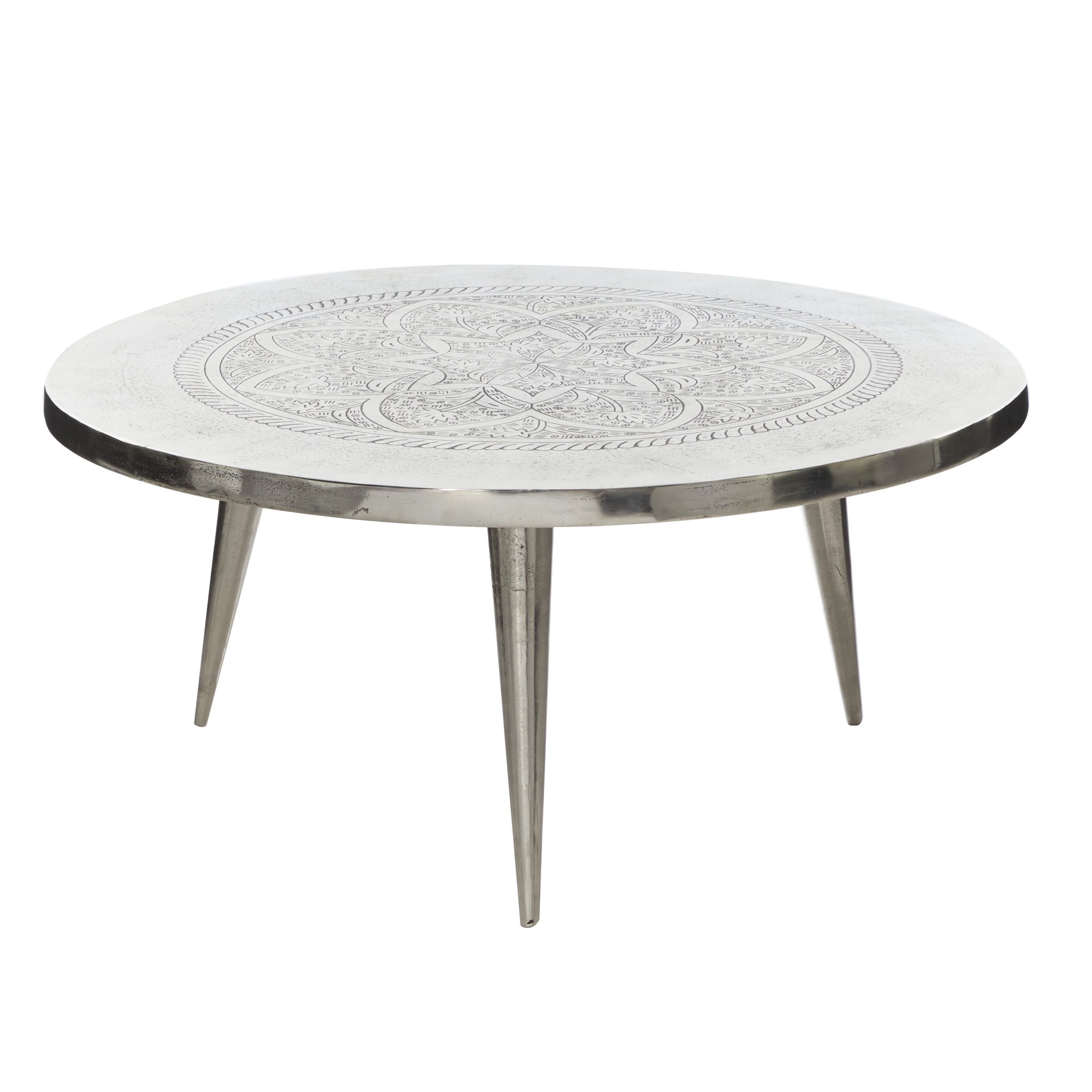 Silver Round Aluminum Traditional Coffee Table, 38"