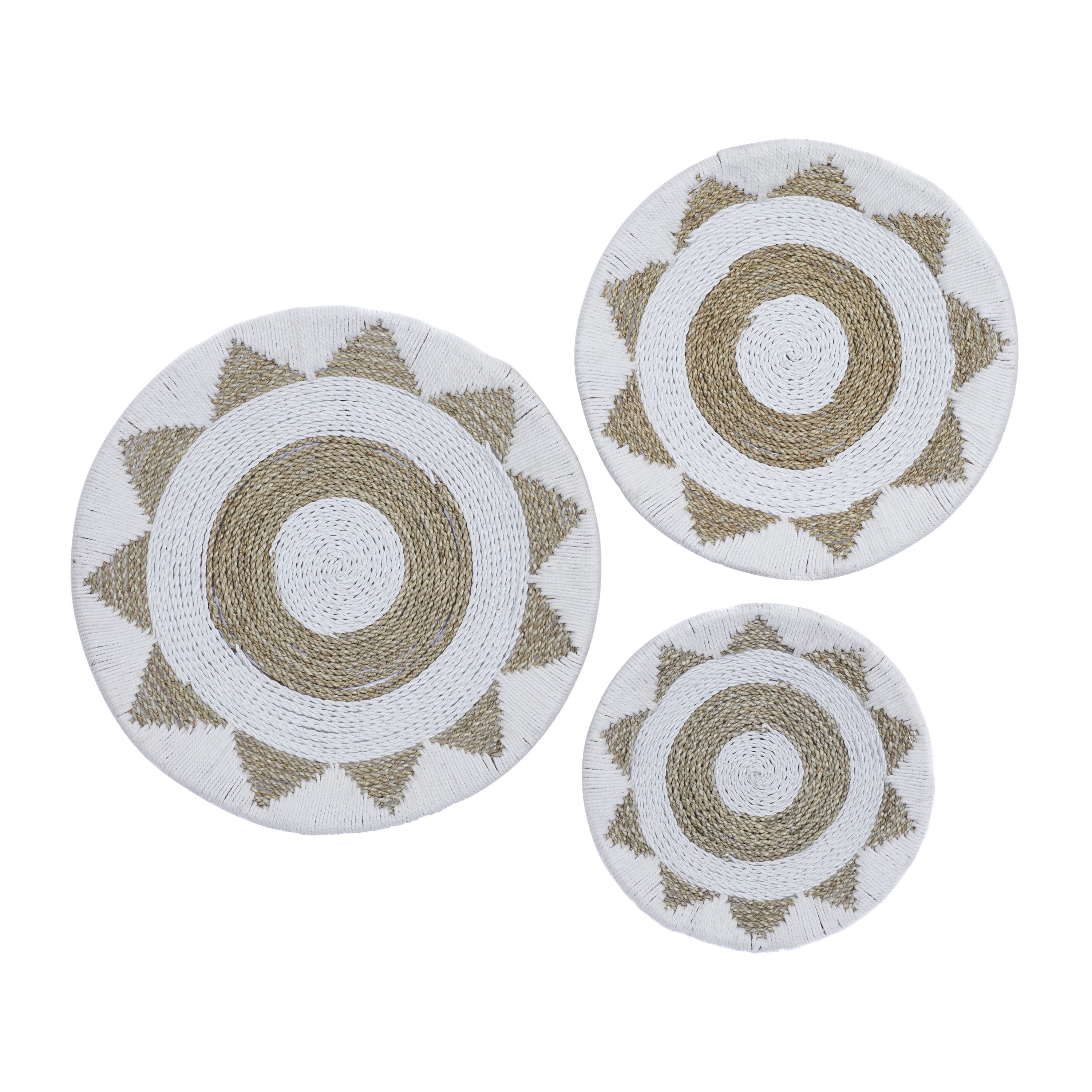 White and Beige Cotton Woven Round Wall Hanging Set