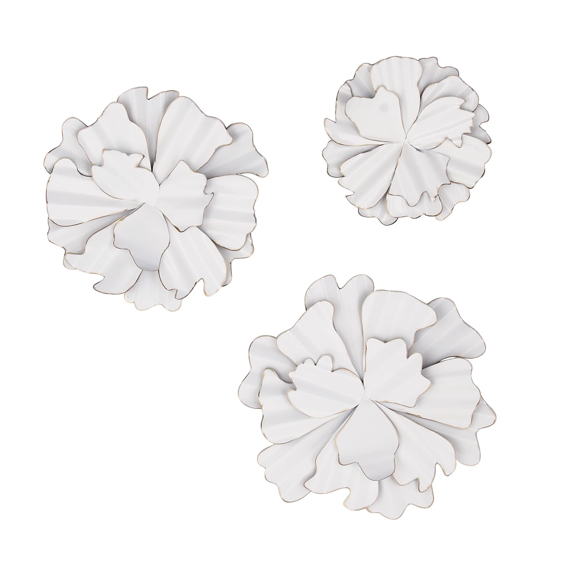 White Metal Floral Wall Sculptures Set of Three