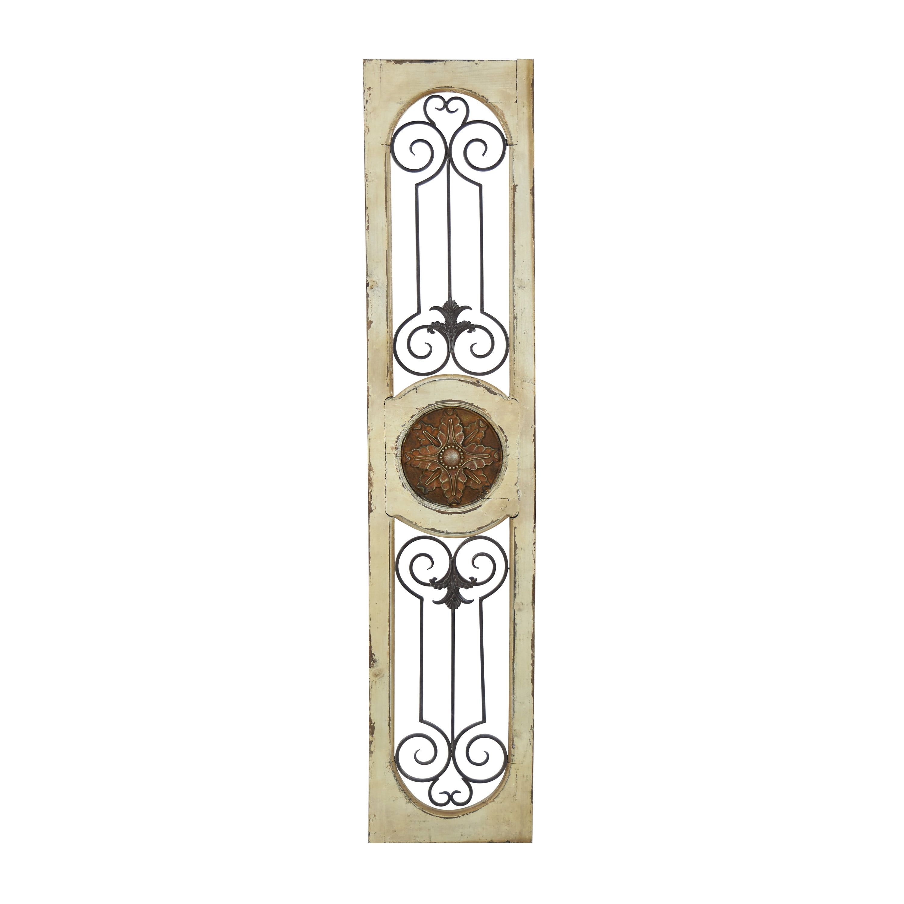 White Distressed Wood and Metal Scroll Wall Panel