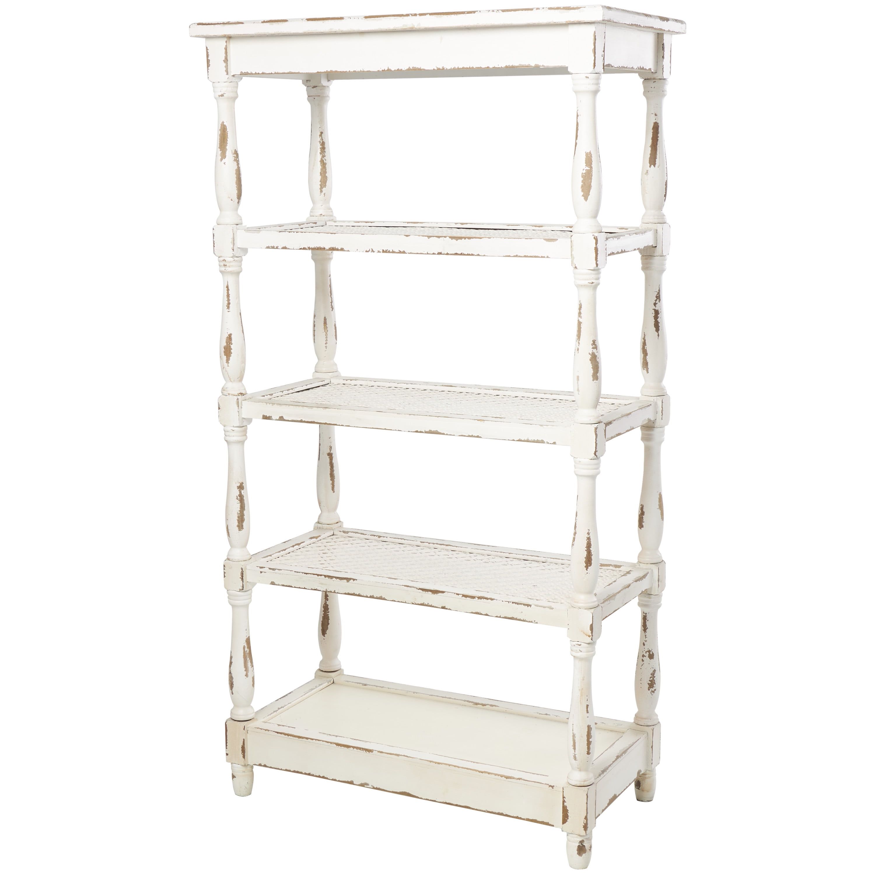 Rustic White Wire Mesh 5-Tier Shelving Unit, 30" x 55"