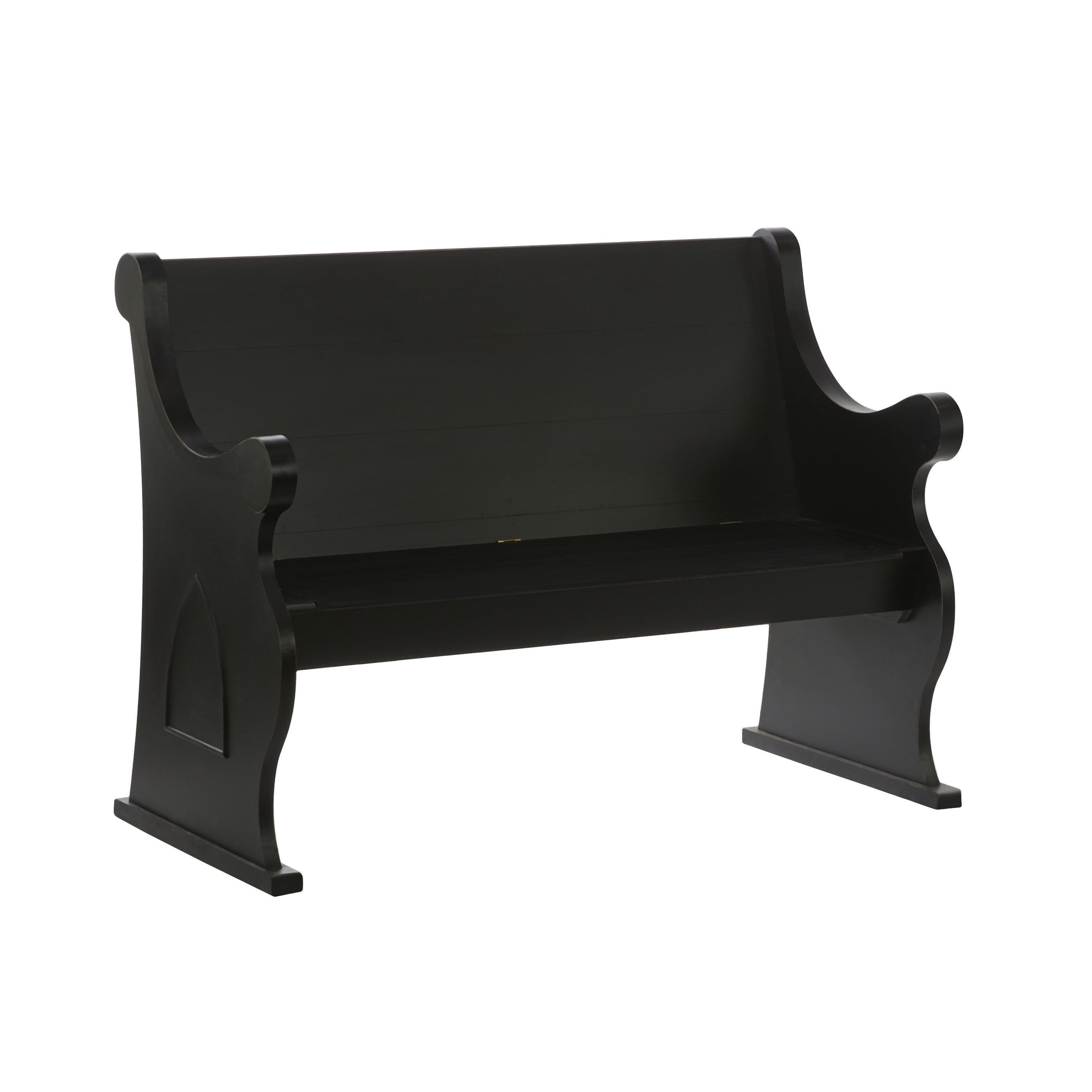 Black Wood Storage Bench with Scrolled Armrests