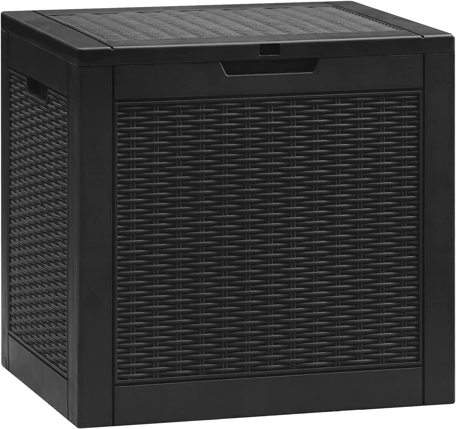 Black Rattan 31 Gallon Lockable Plastic Deck Box