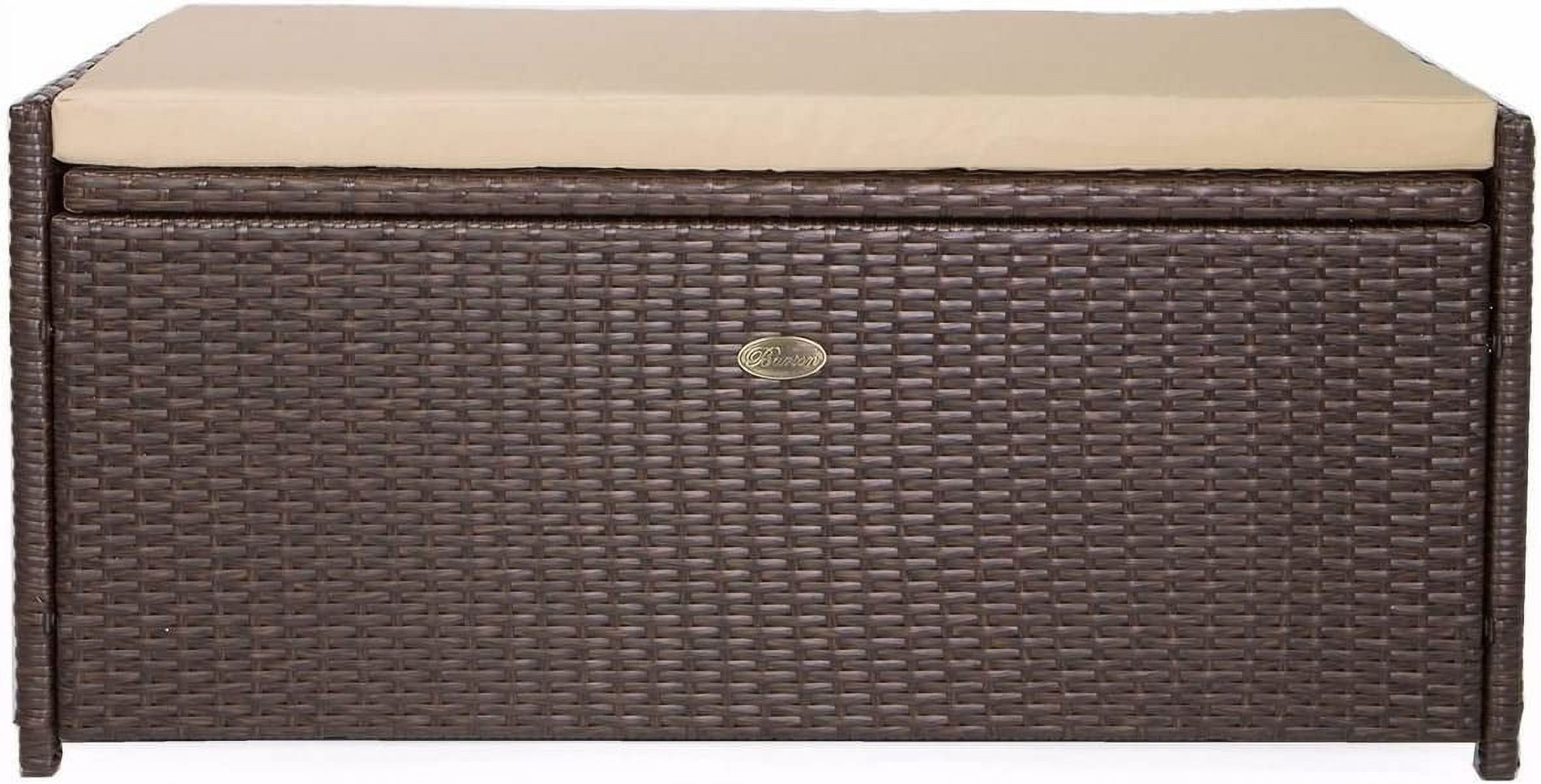 Brown Wicker 60 Gallon Outdoor Deck Box with Cushion