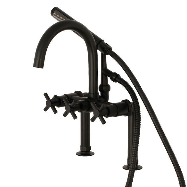 Matte Black Brass Deck Mount Tub Filler with Hand Shower