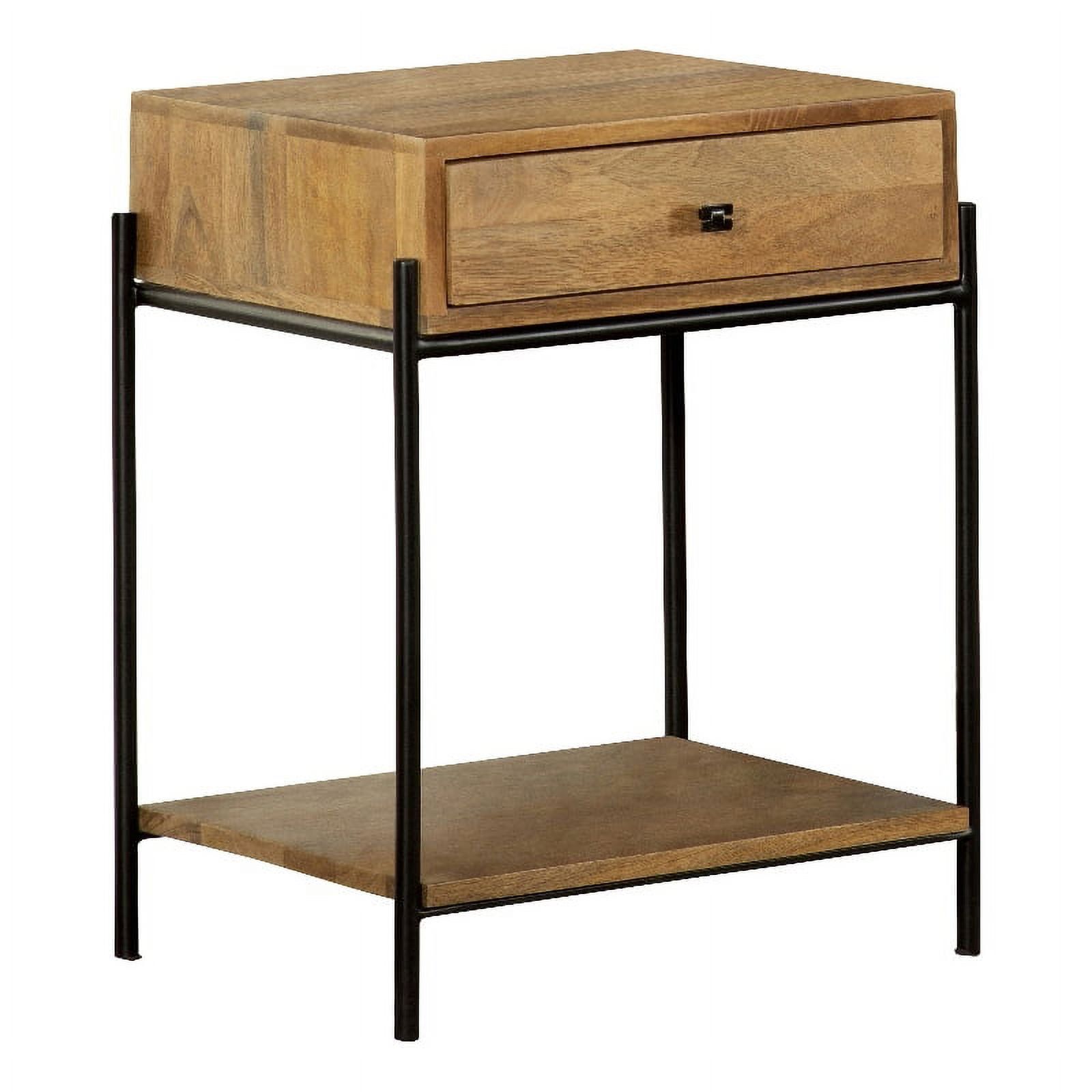 Natural Mango Wood and Black Iron Accent Table with Drawer and Shelf