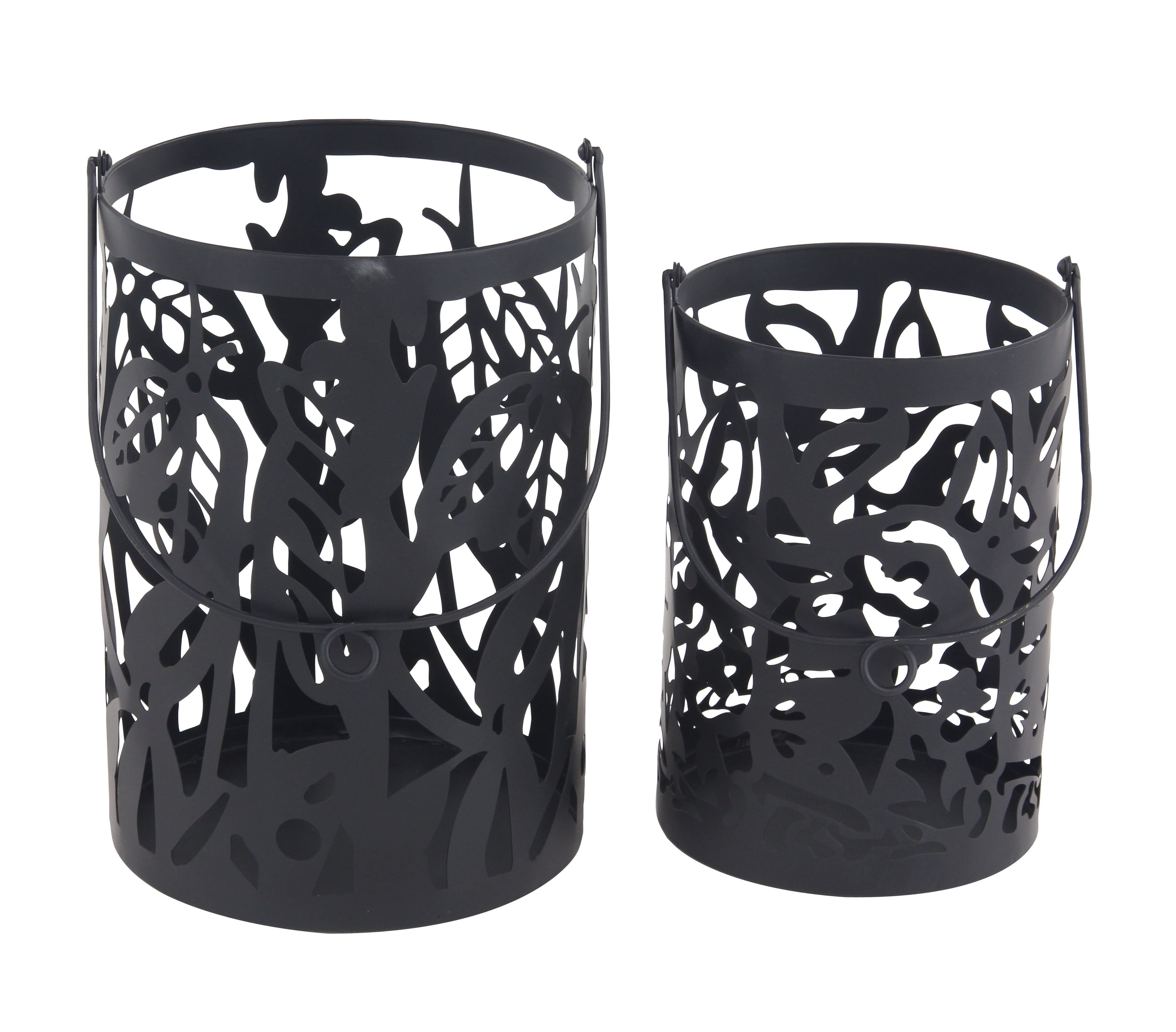 Botanica Black Iron 10" Hanging Candle Lantern Set